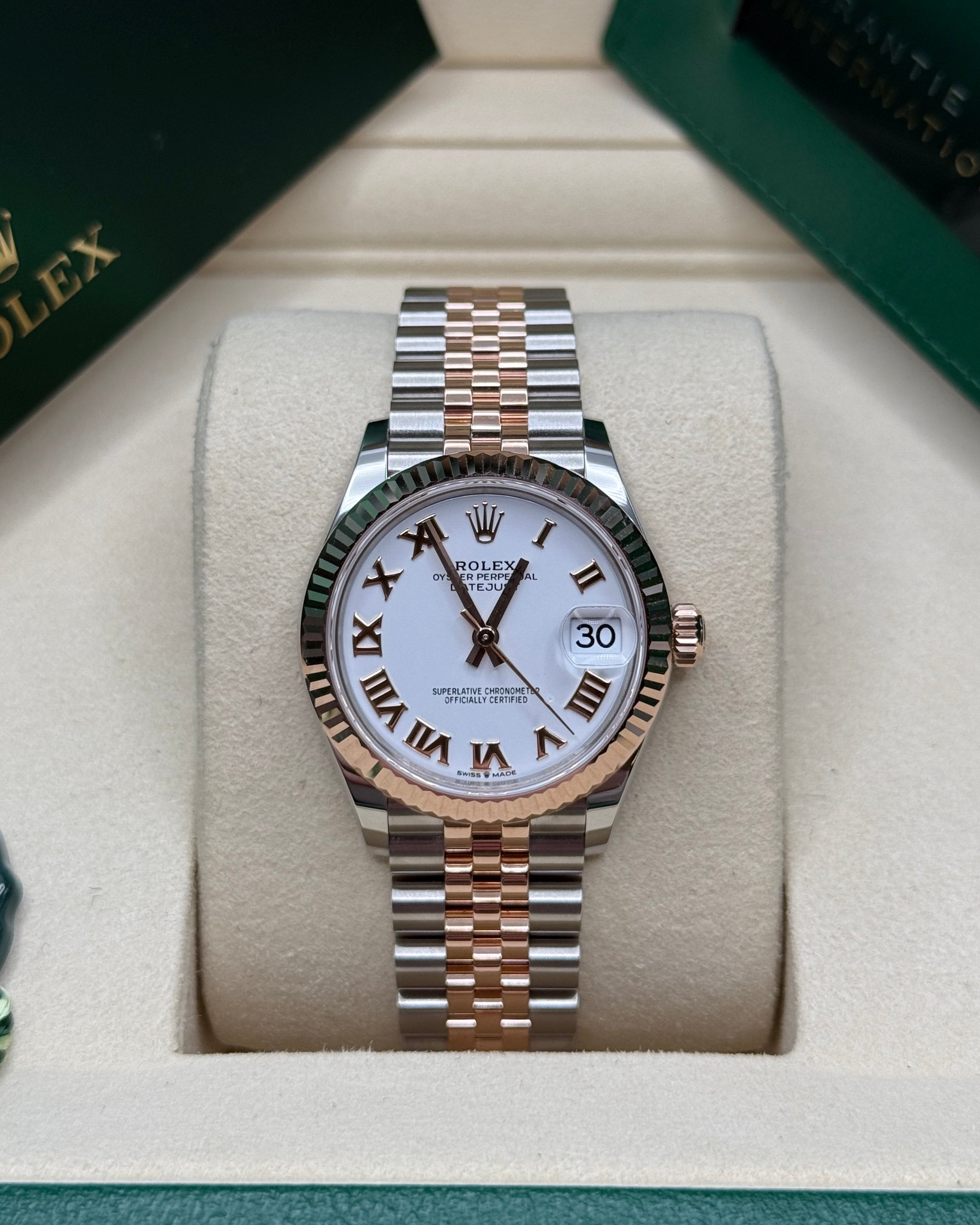 Datejust 31 Everose Gold Two-Tone White Roman Luxury Watch