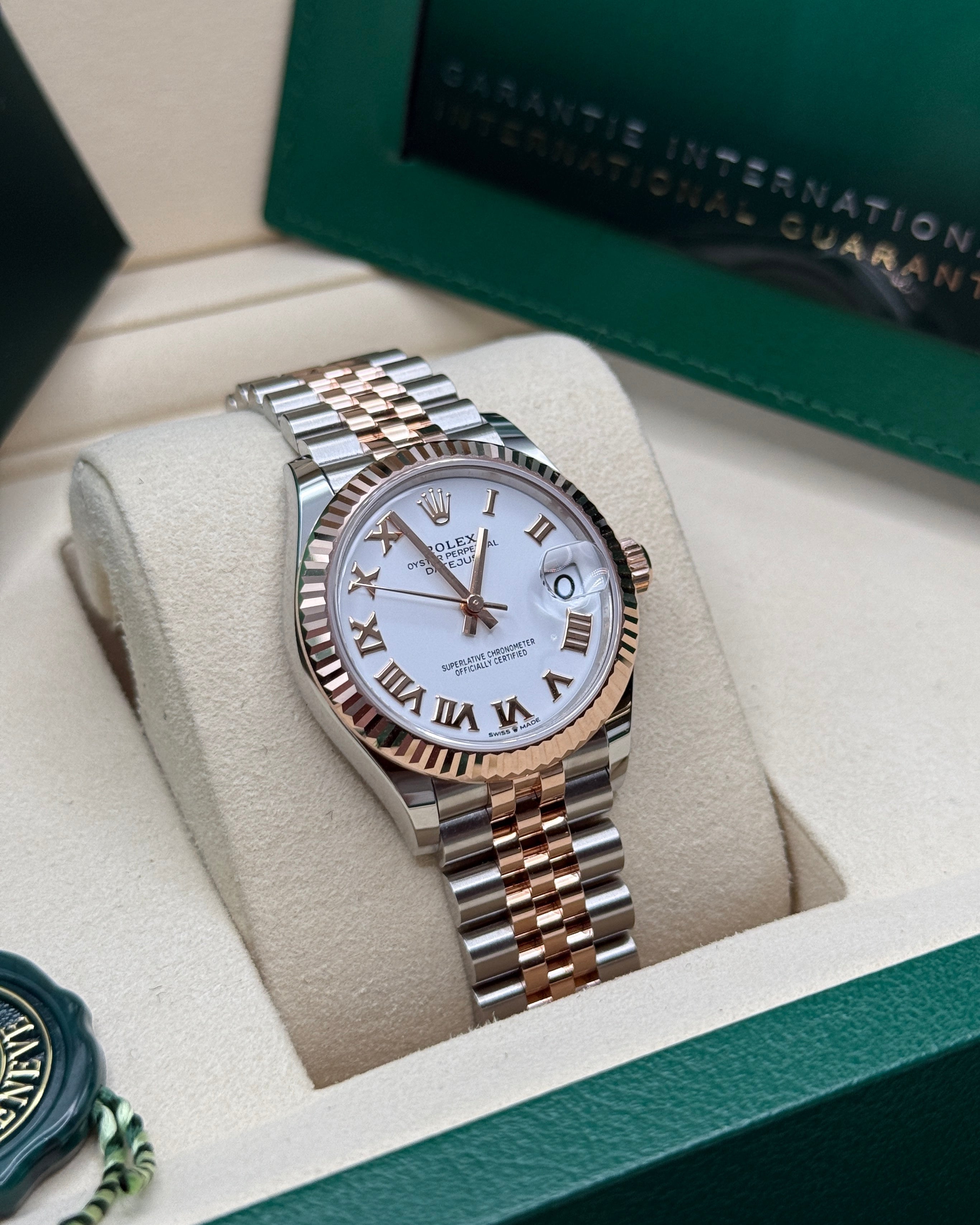 Datejust 31 Everose Gold Two-Tone White Roman Luxury Watch