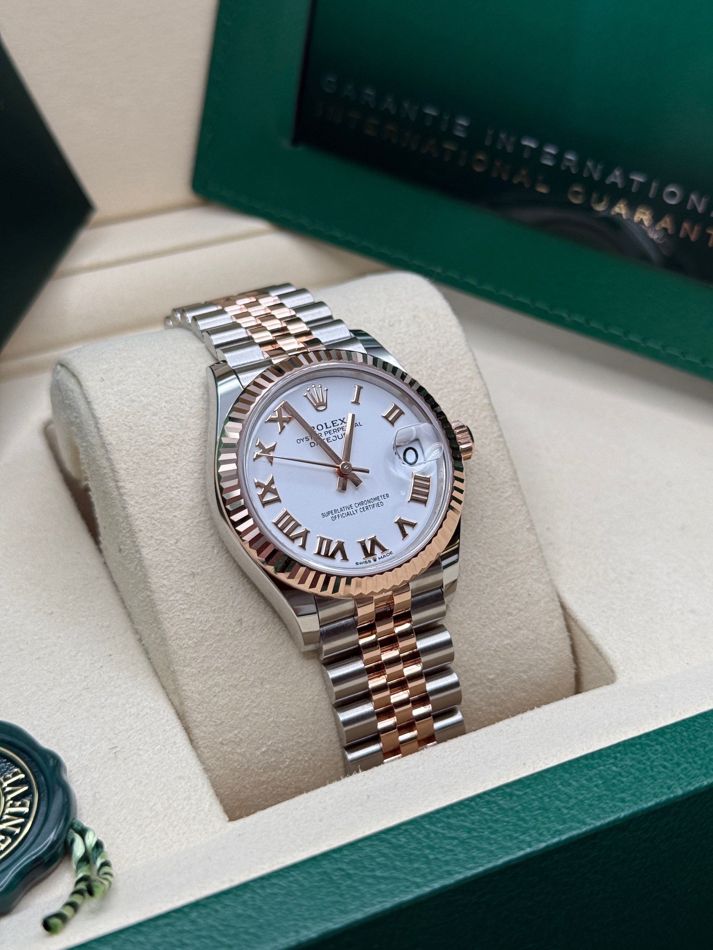 Datejust 31 Everose Gold Two-Tone White Roman Luxury Watch