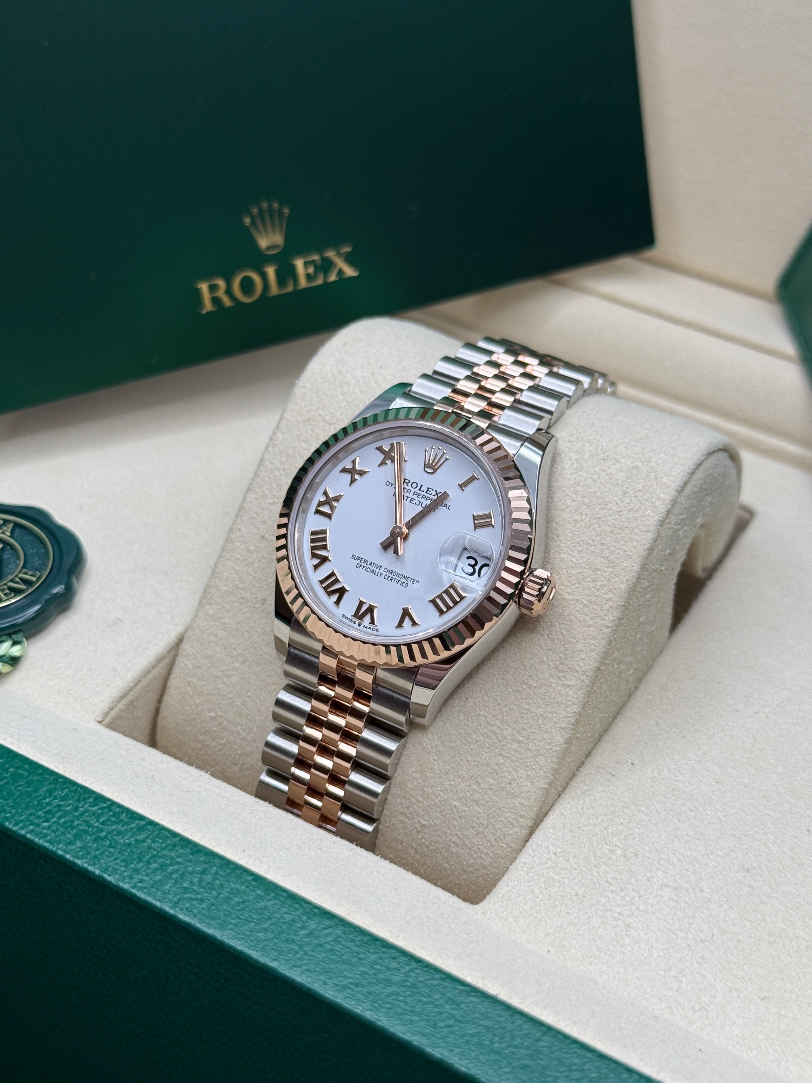 Datejust 31 Everose Gold Two-Tone White Roman Luxury Watch