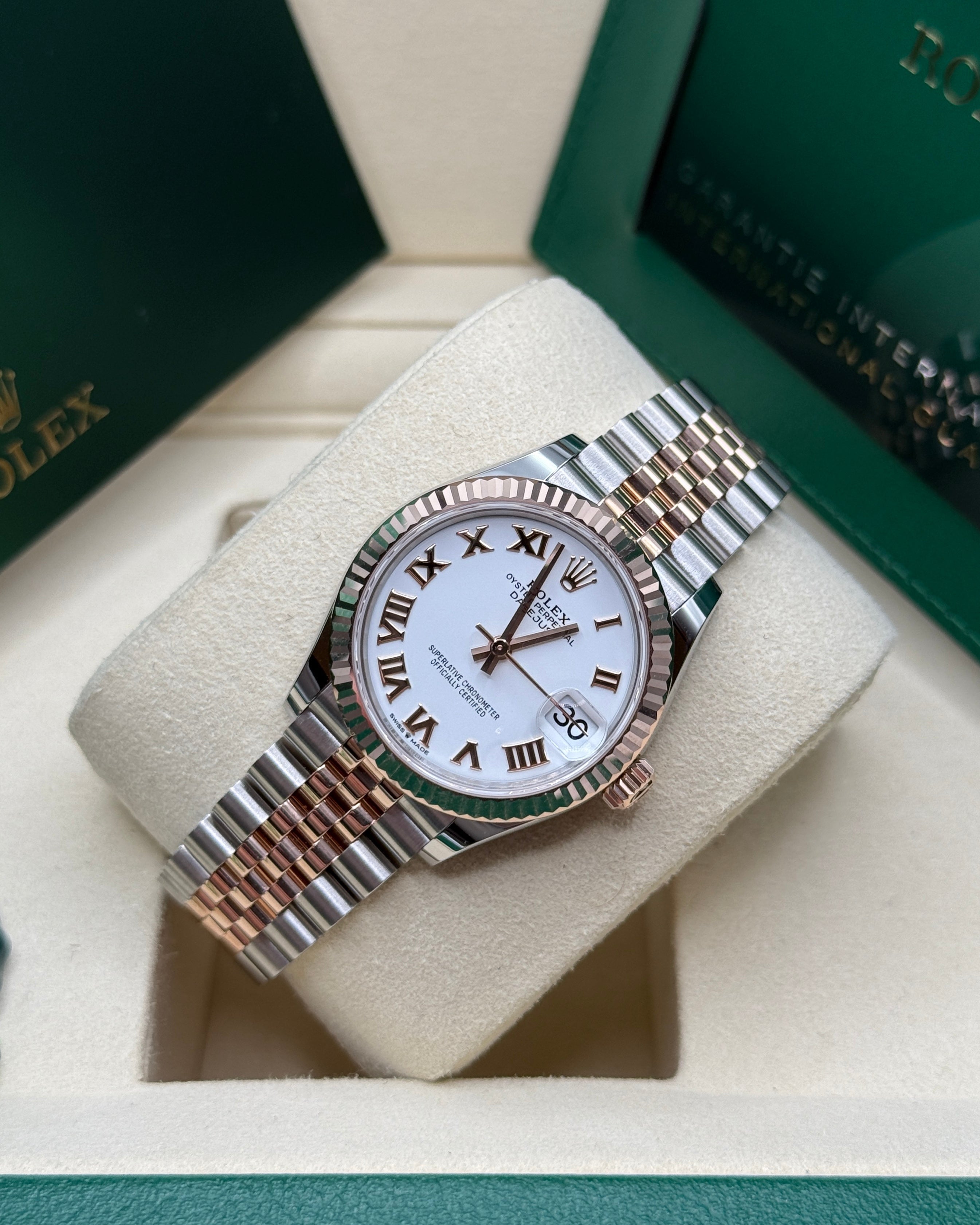 Datejust 31 Everose Gold Two-Tone White Roman Luxury Watch
