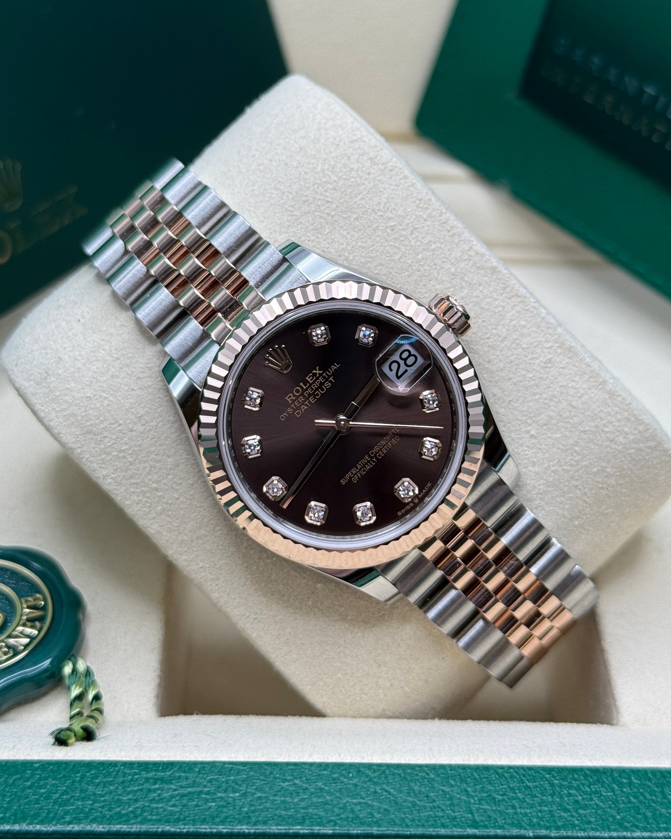 Datejust 31 Everose Gold Two-Tone Chocolate Diamond Luxury Watch