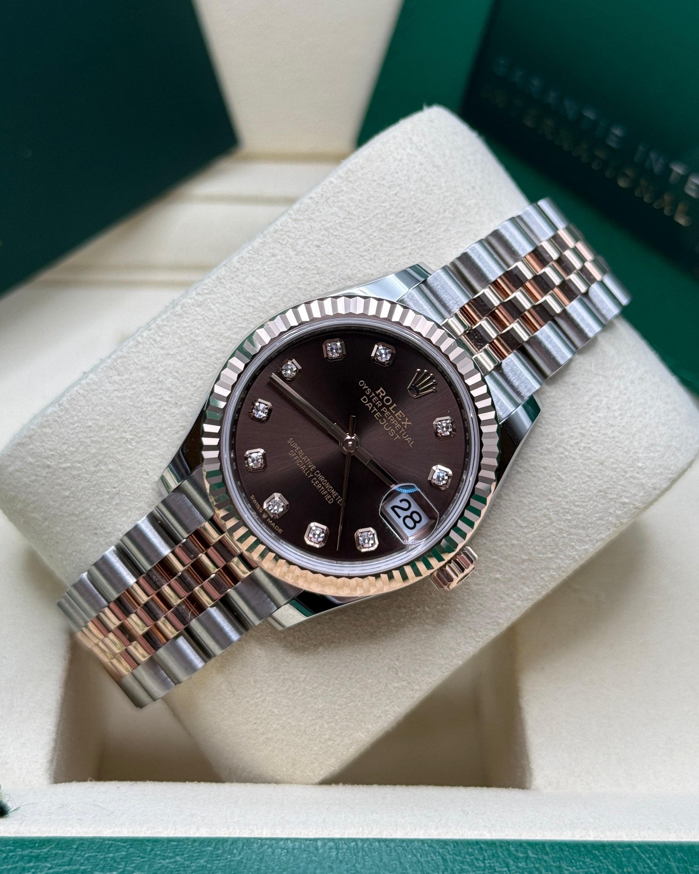 Datejust 31 Everose Gold Two-Tone Chocolate Diamond Luxury Watch