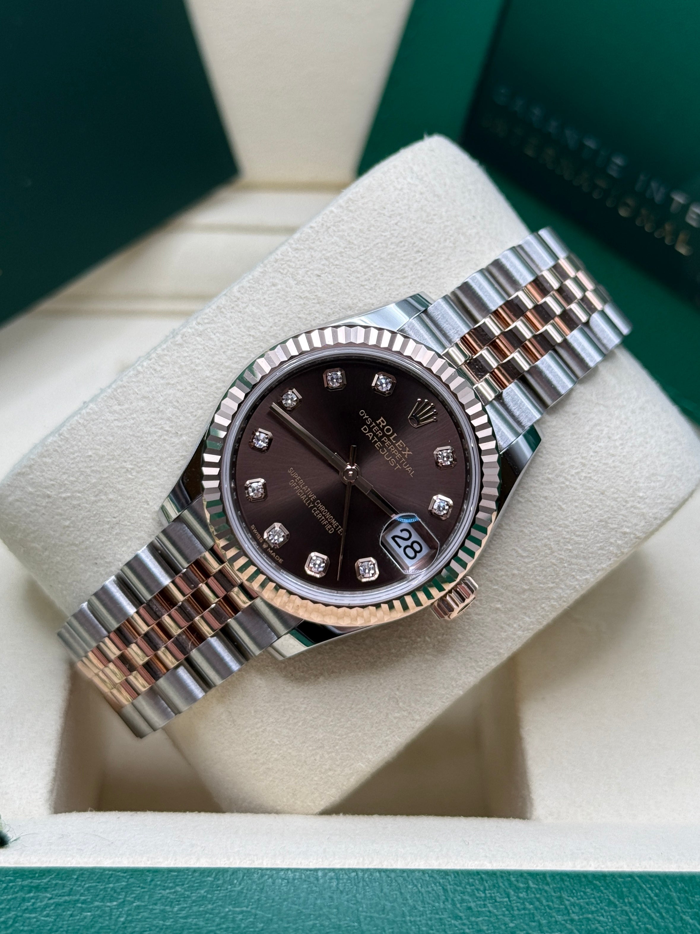 Datejust 31 Everose Gold Two-Tone Chocolate Diamond Luxury Watch