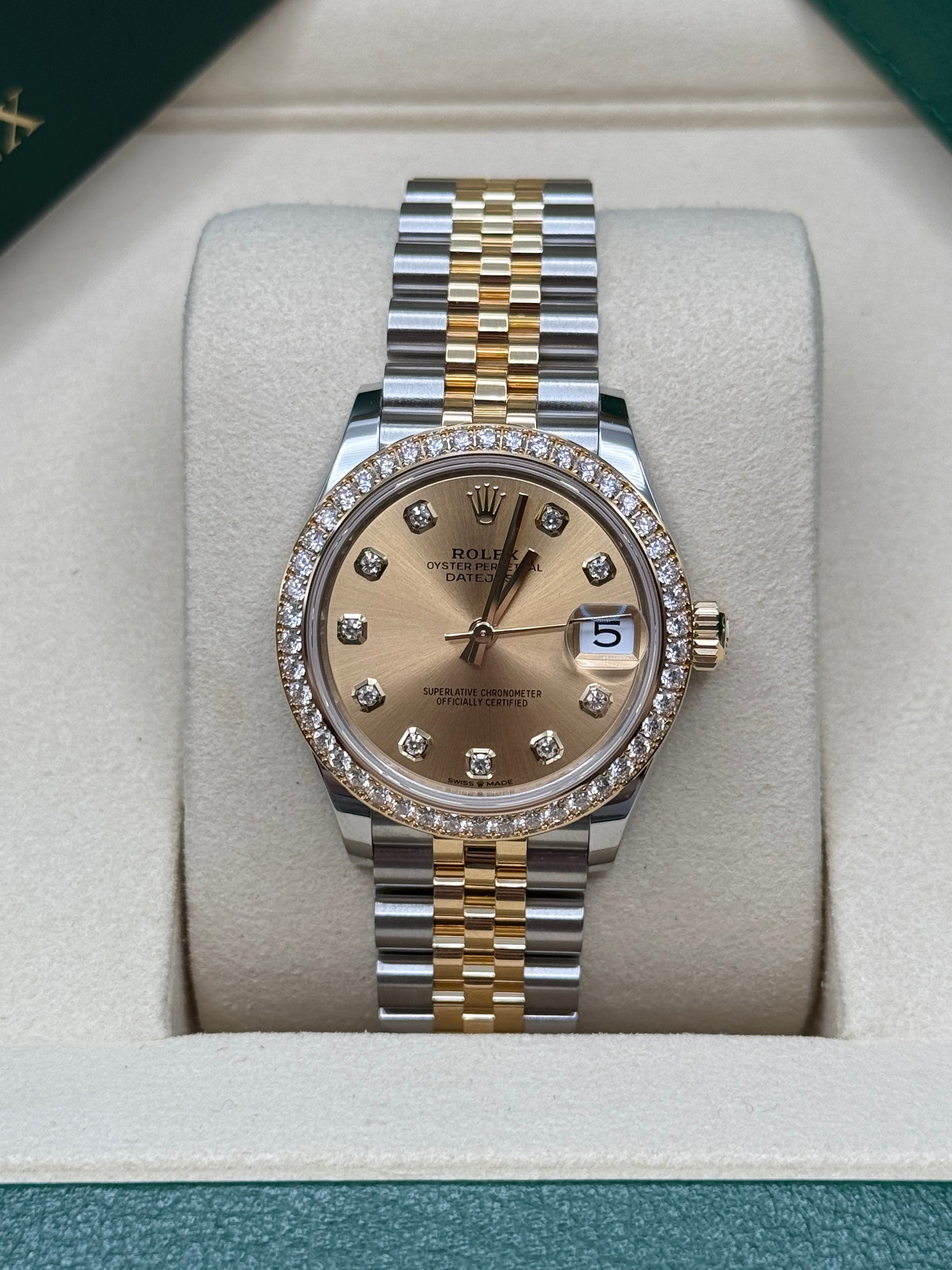Datejust 31 Yellow Gold Two-Tone Champagne Diamond Luxury Watch