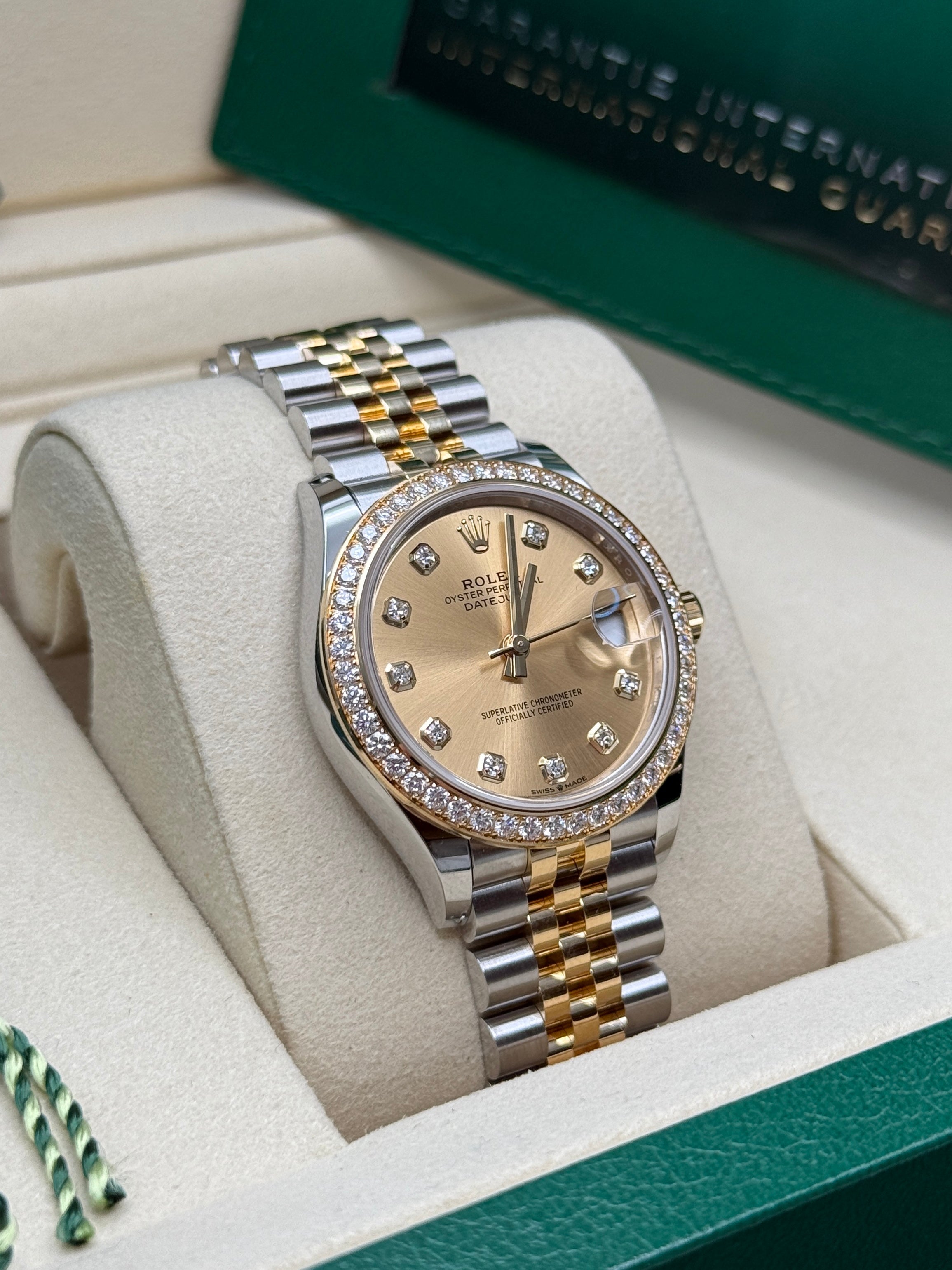 Datejust 31 Yellow Gold Two-Tone Champagne Diamond Luxury Watch