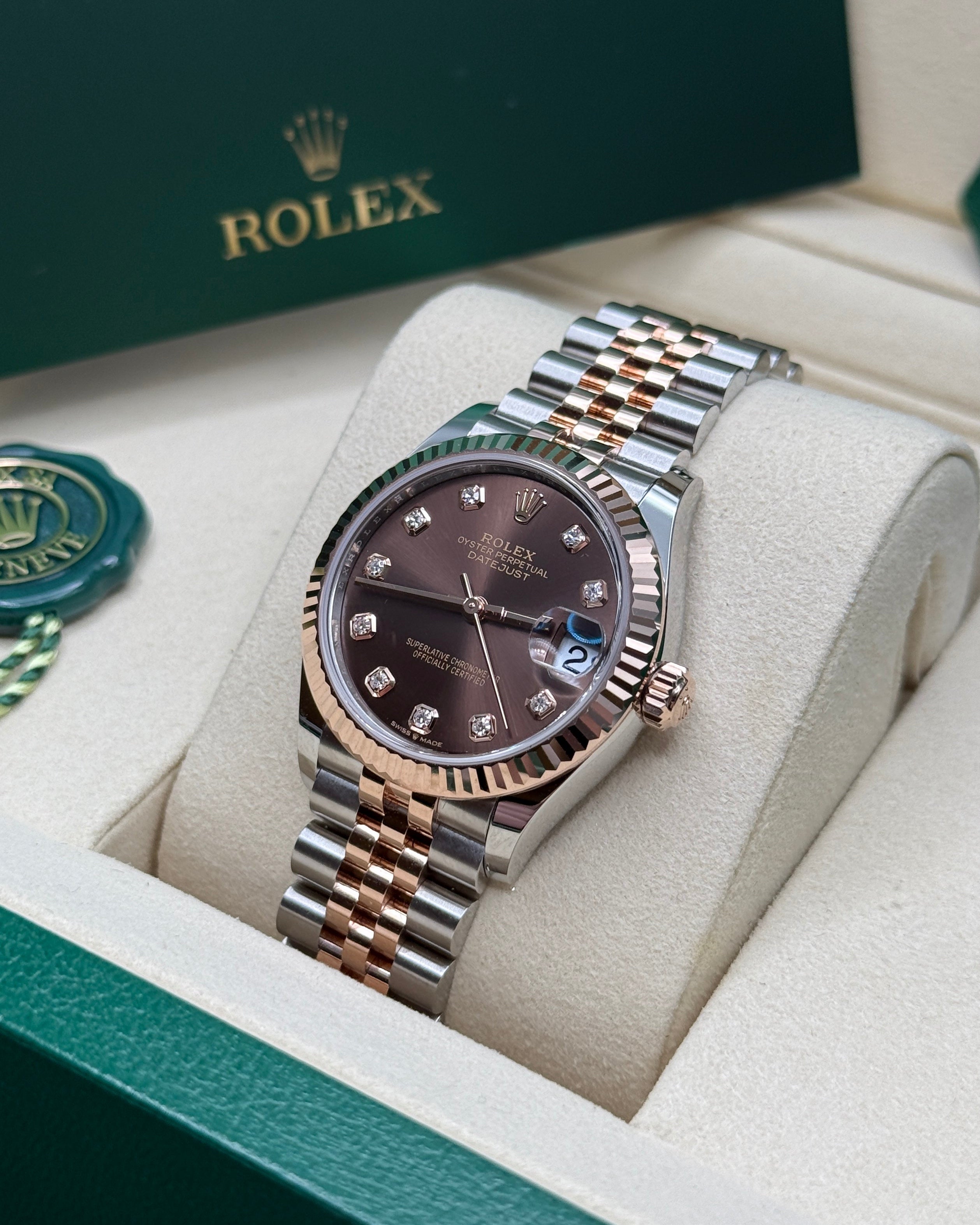 Datejust 31 Everose Gold Two-Tone Chocolate Diamond Luxury Watch
