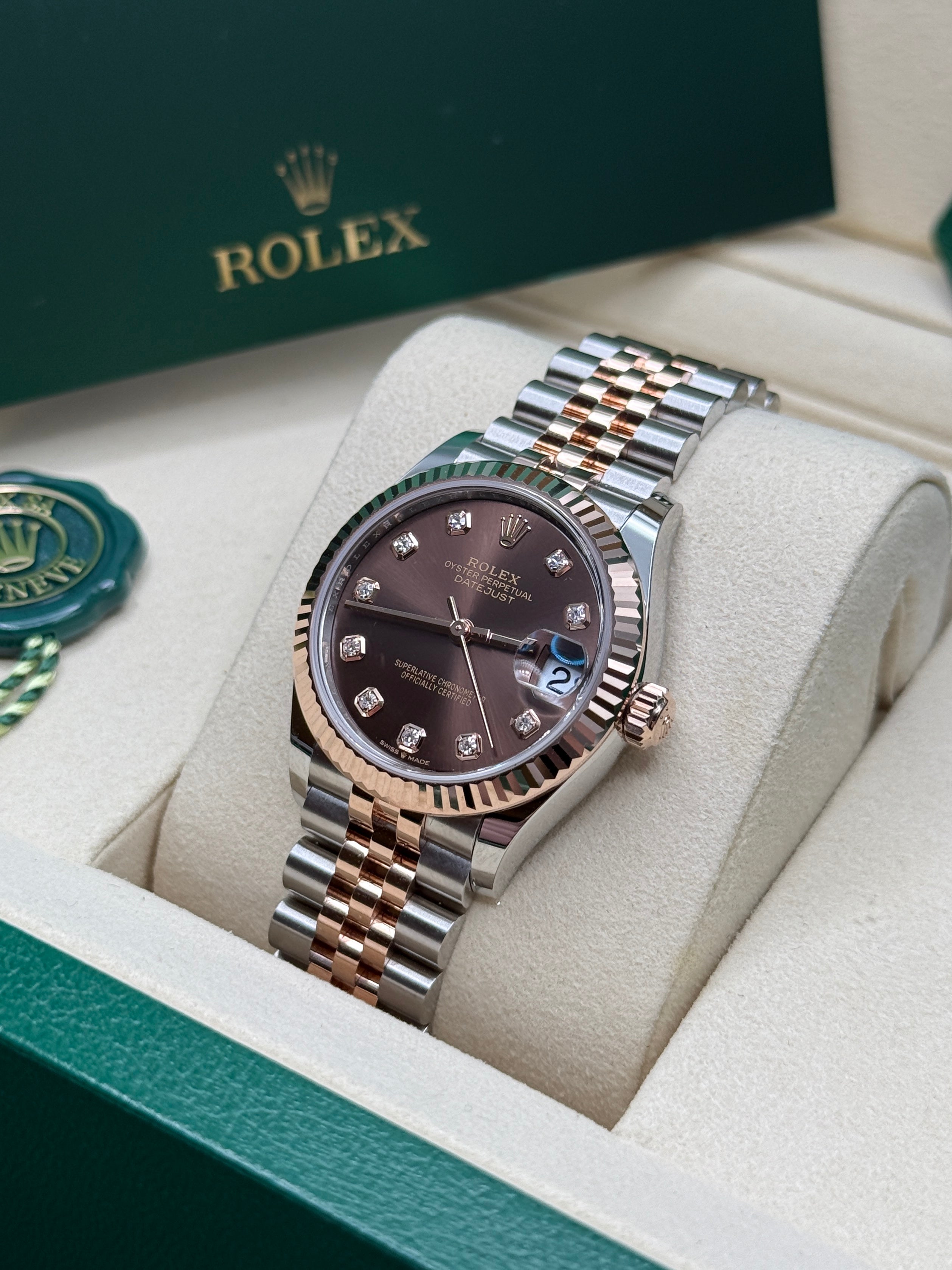 Datejust 31 Everose Gold Two-Tone Chocolate Diamond Luxury Watch