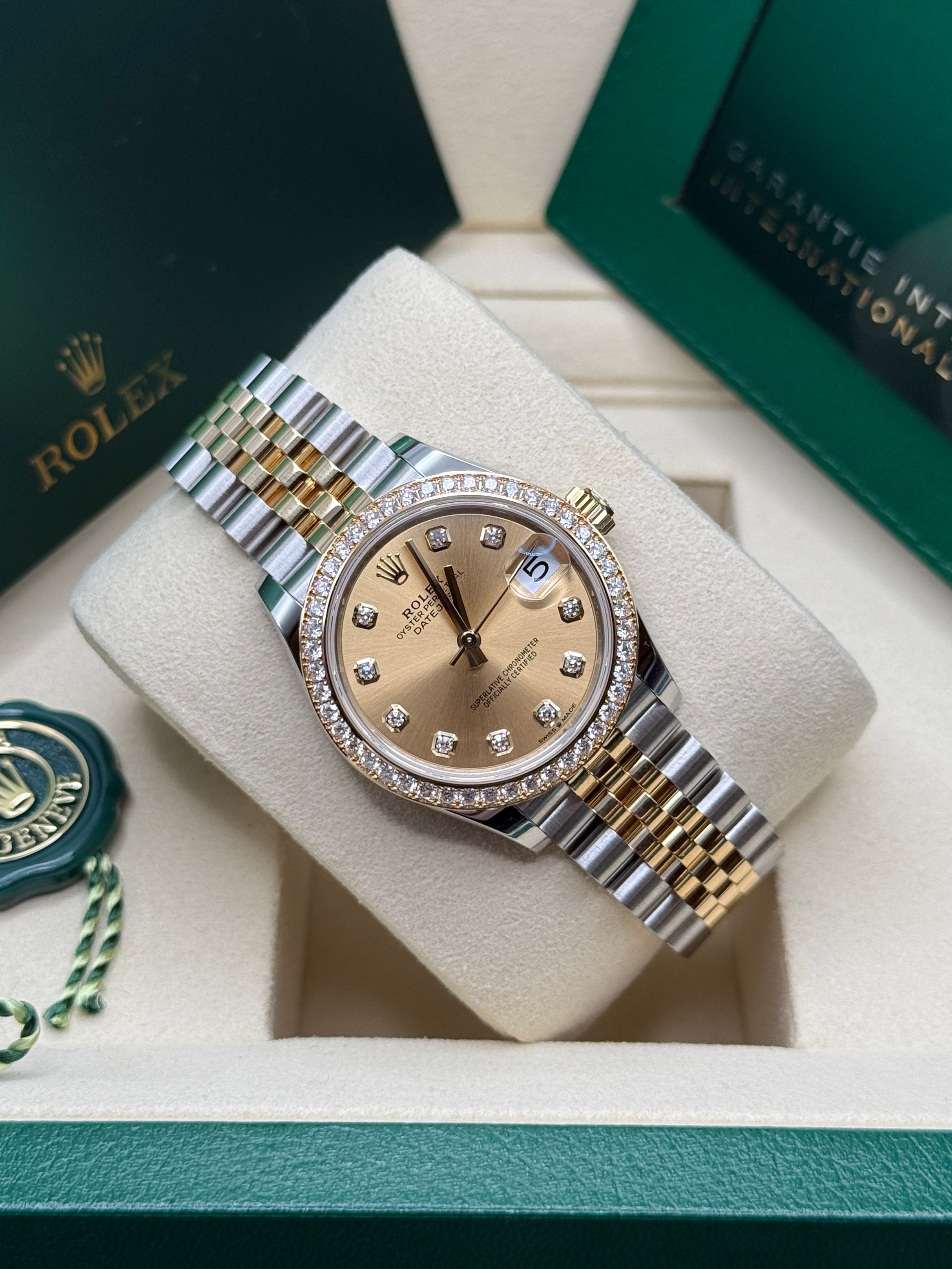 Datejust 31 Yellow Gold Two-Tone Champagne Diamond Luxury Watch
