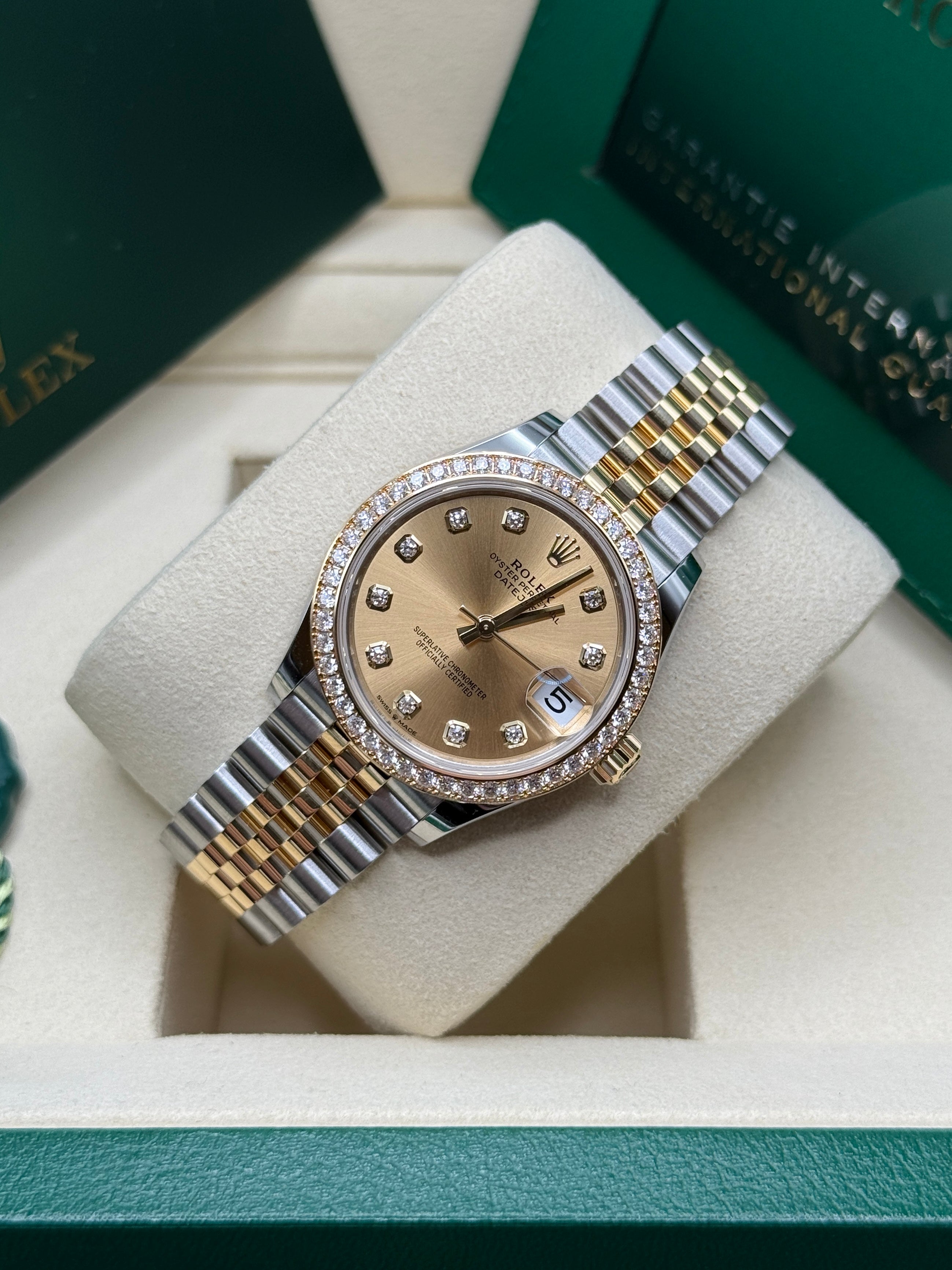 Datejust 31 Yellow Gold Two-Tone Champagne Diamond Luxury Watch