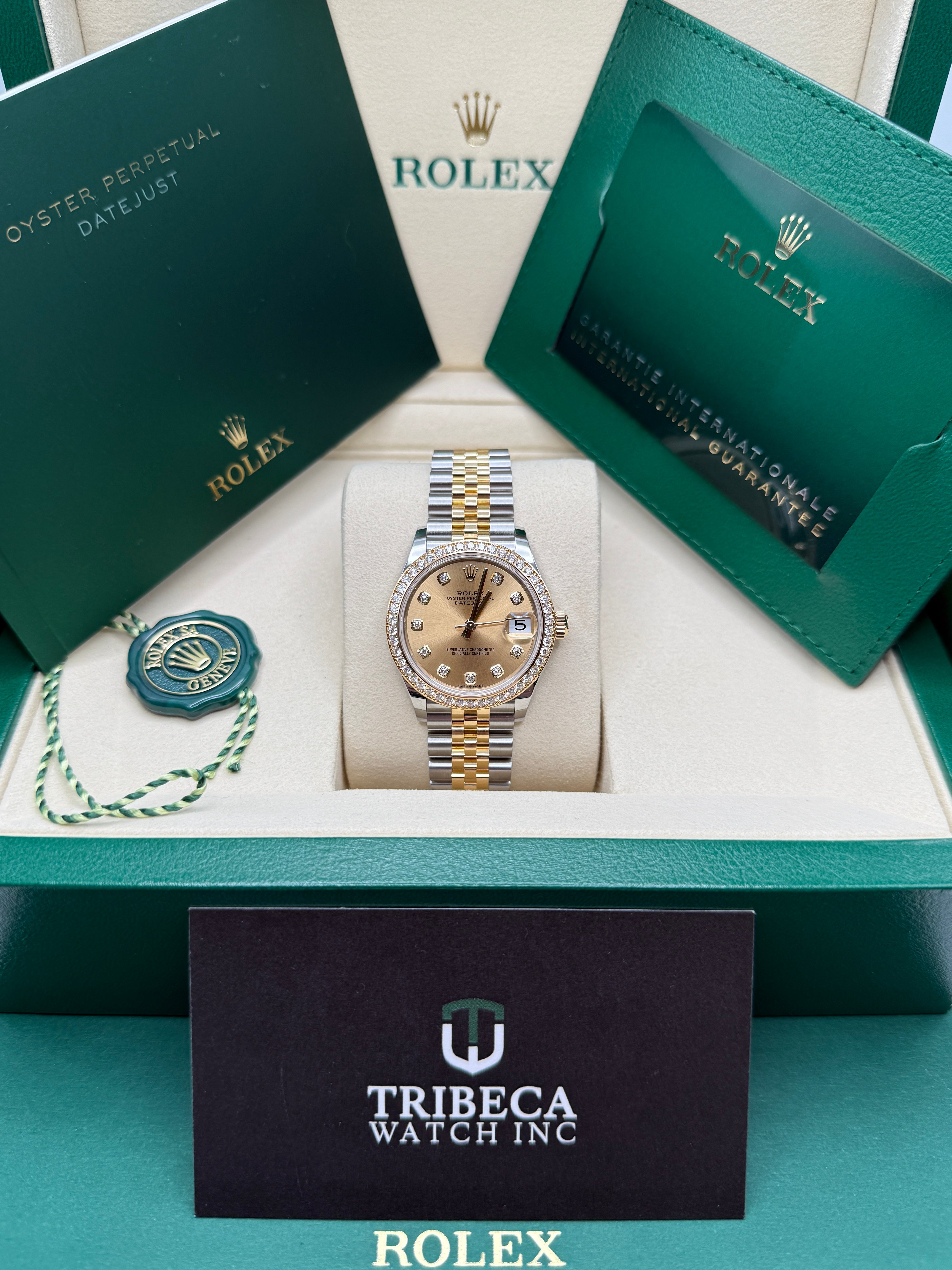 Datejust 31 Yellow Gold Two-Tone Champagne Diamond Luxury Watch