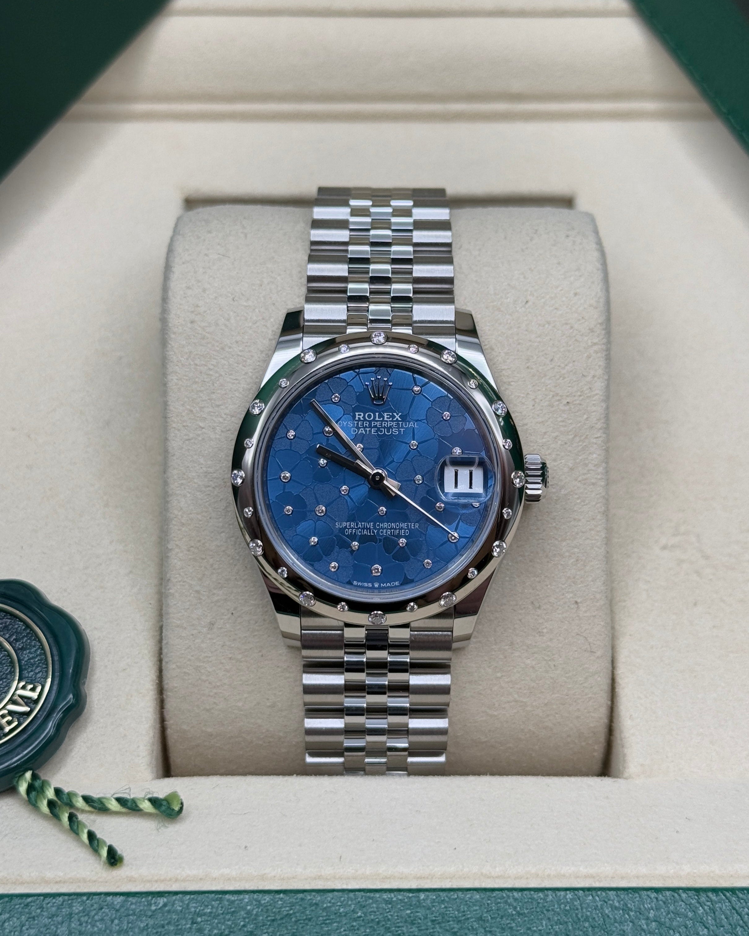 Datejust 31 Azzurro Blue Floral-Motif Diamond Luxury Watch