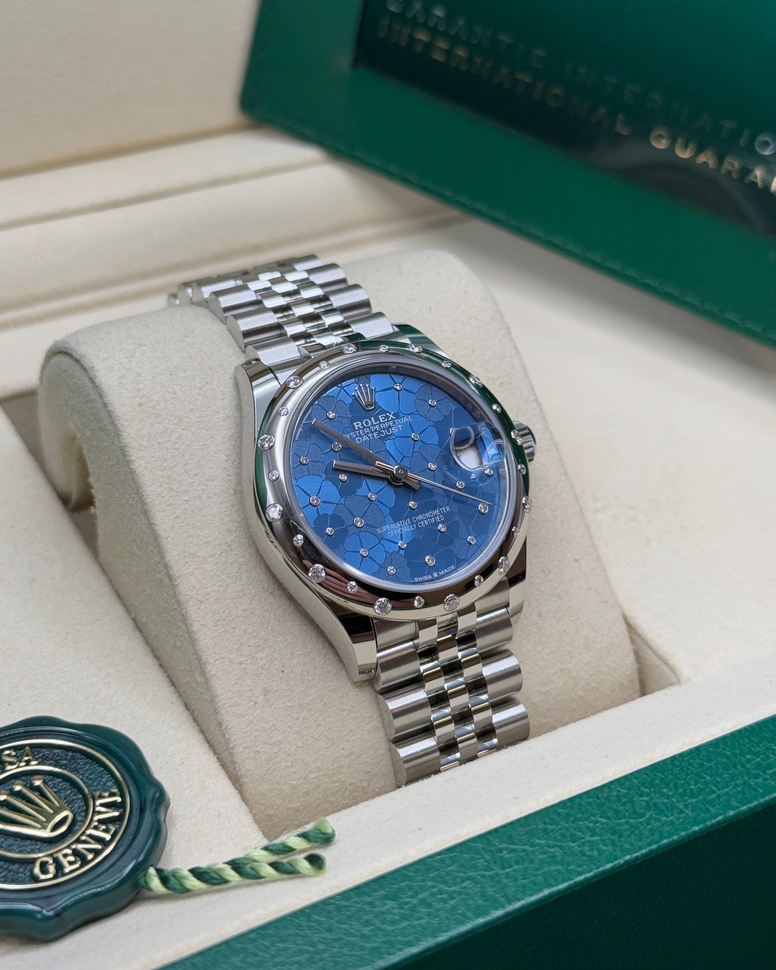 Datejust 31 Azzurro Blue Floral-Motif Diamond Luxury Watch