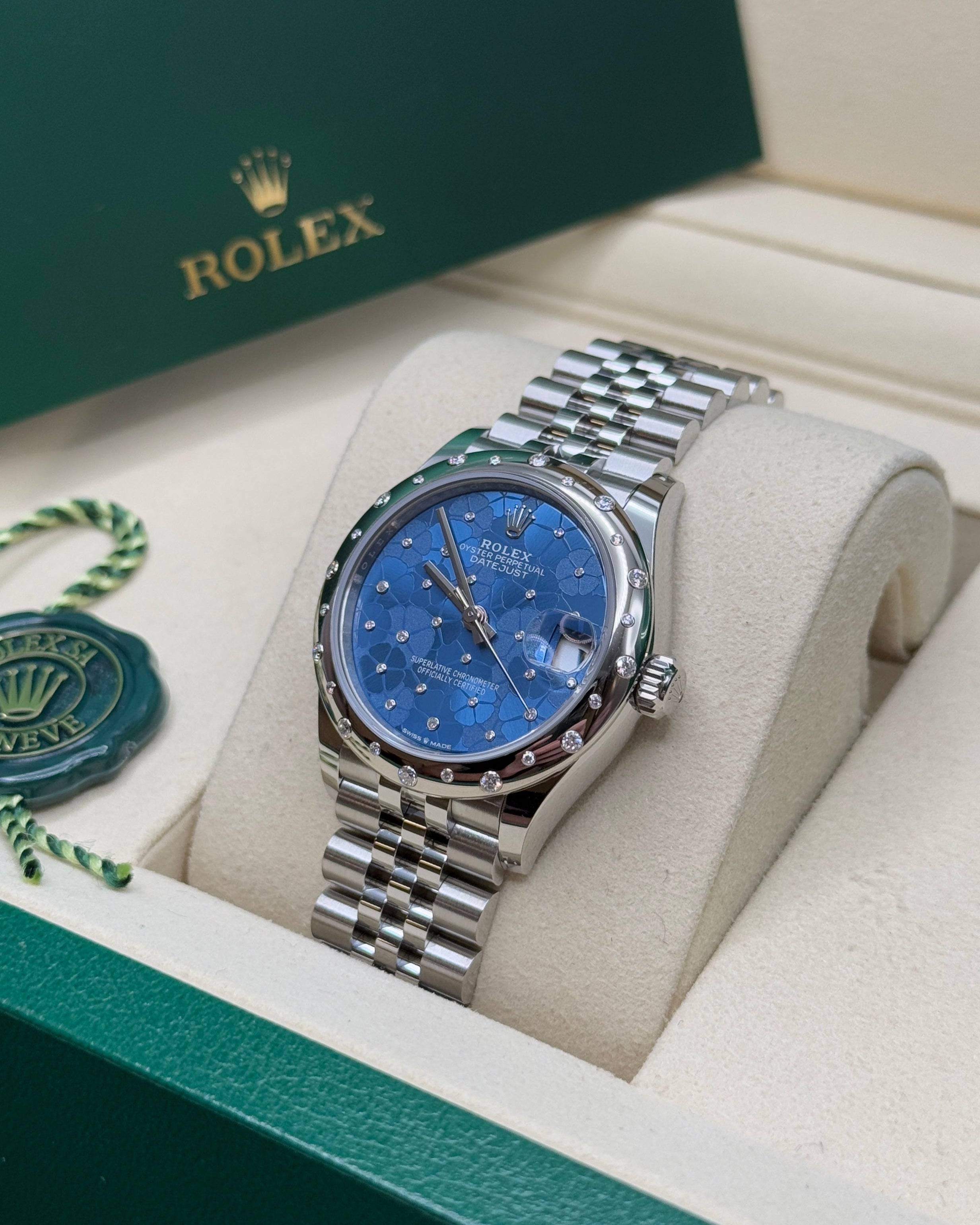 Datejust 31 Azzurro Blue Floral-Motif Diamond Luxury Watch