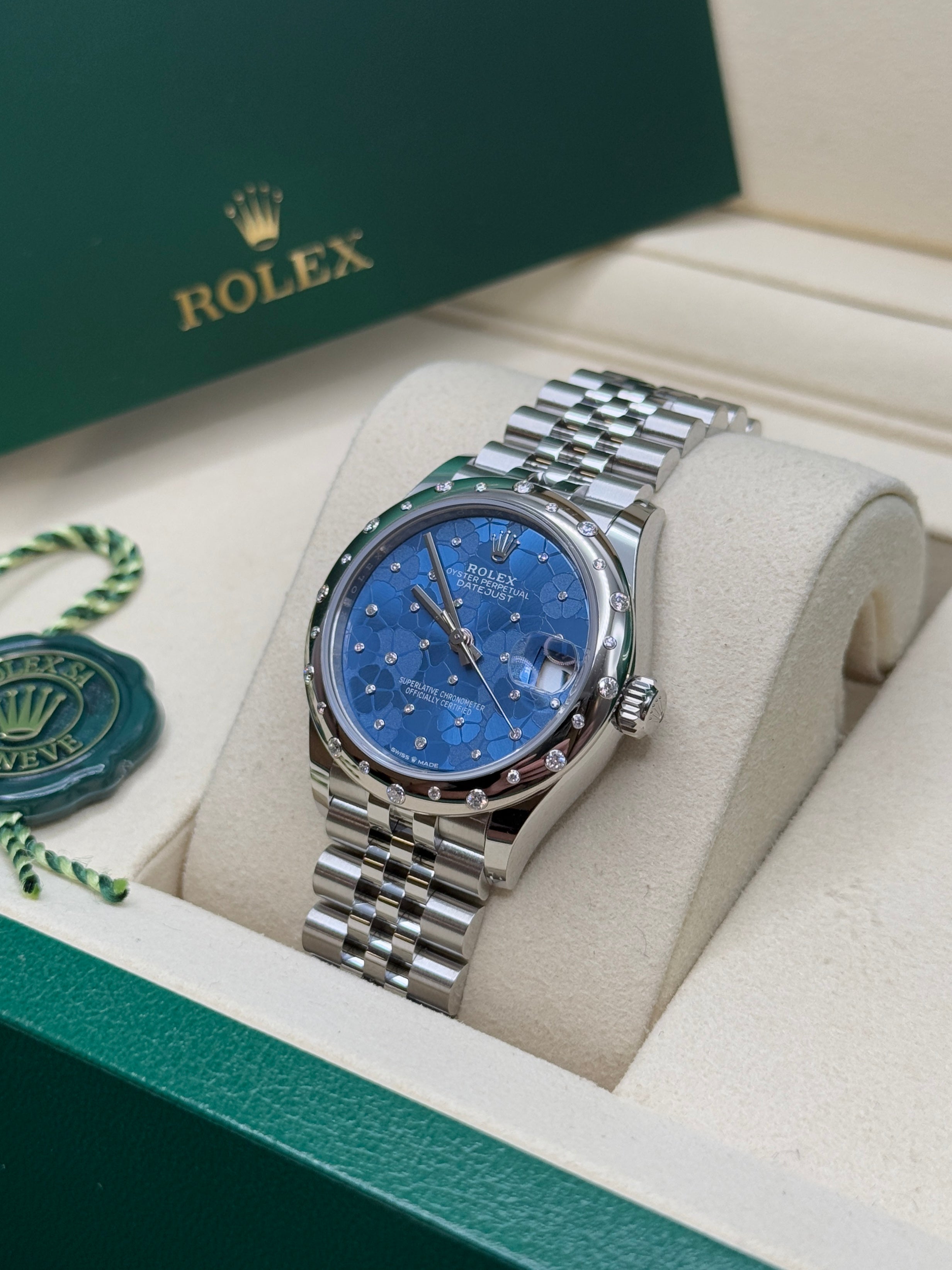 Datejust 31 Azzurro Blue Floral-Motif Diamond Luxury Watch