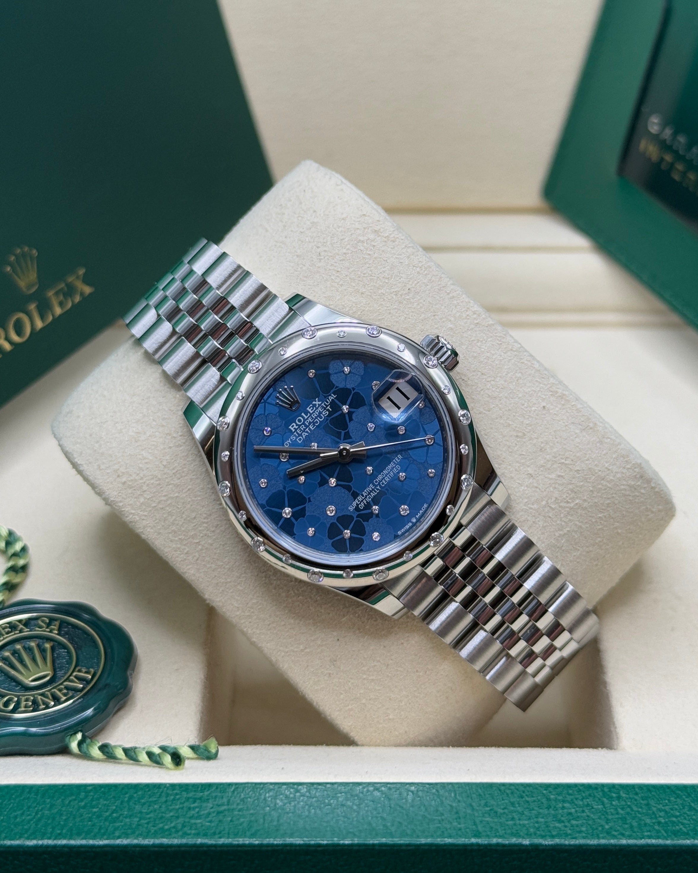 Datejust 31 Azzurro Blue Floral-Motif Diamond Luxury Watch
