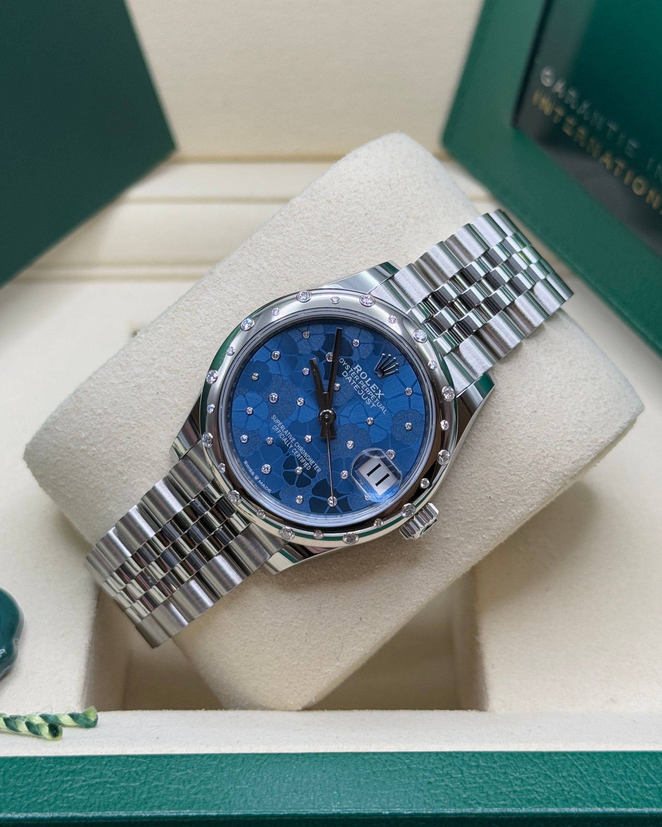 Datejust 31 Azzurro Blue Floral-Motif Diamond Luxury Watch