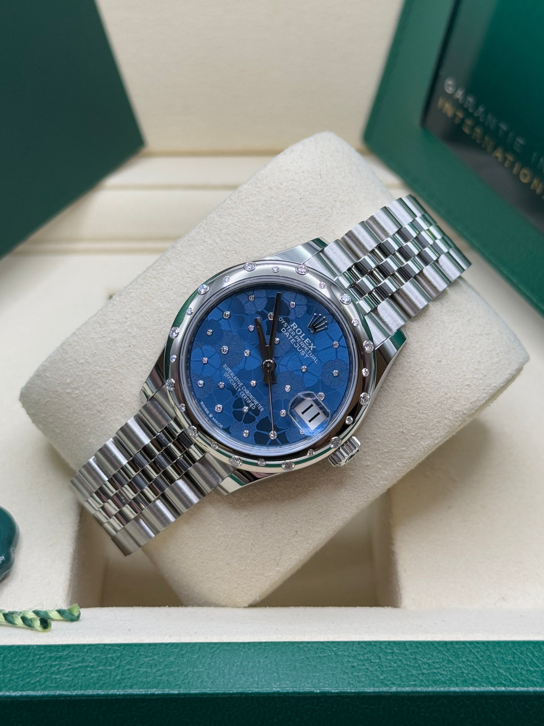 Datejust 31 Azzurro Blue Floral-Motif Diamond Luxury Watch