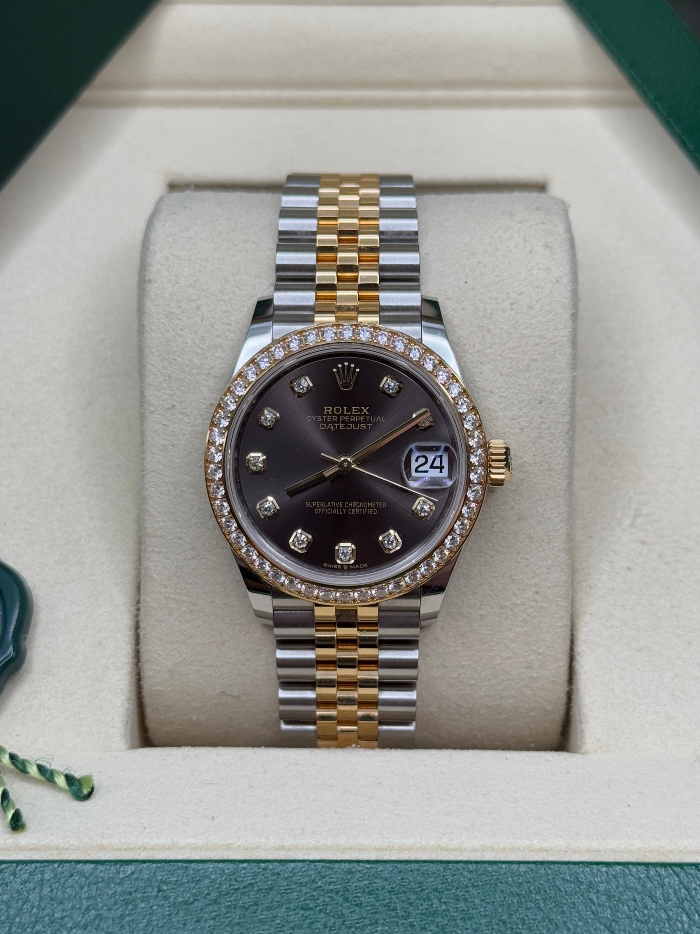 Datejust 31 Yellow Gold Two-Tone Dark Grey Diamond Luxury Watch
