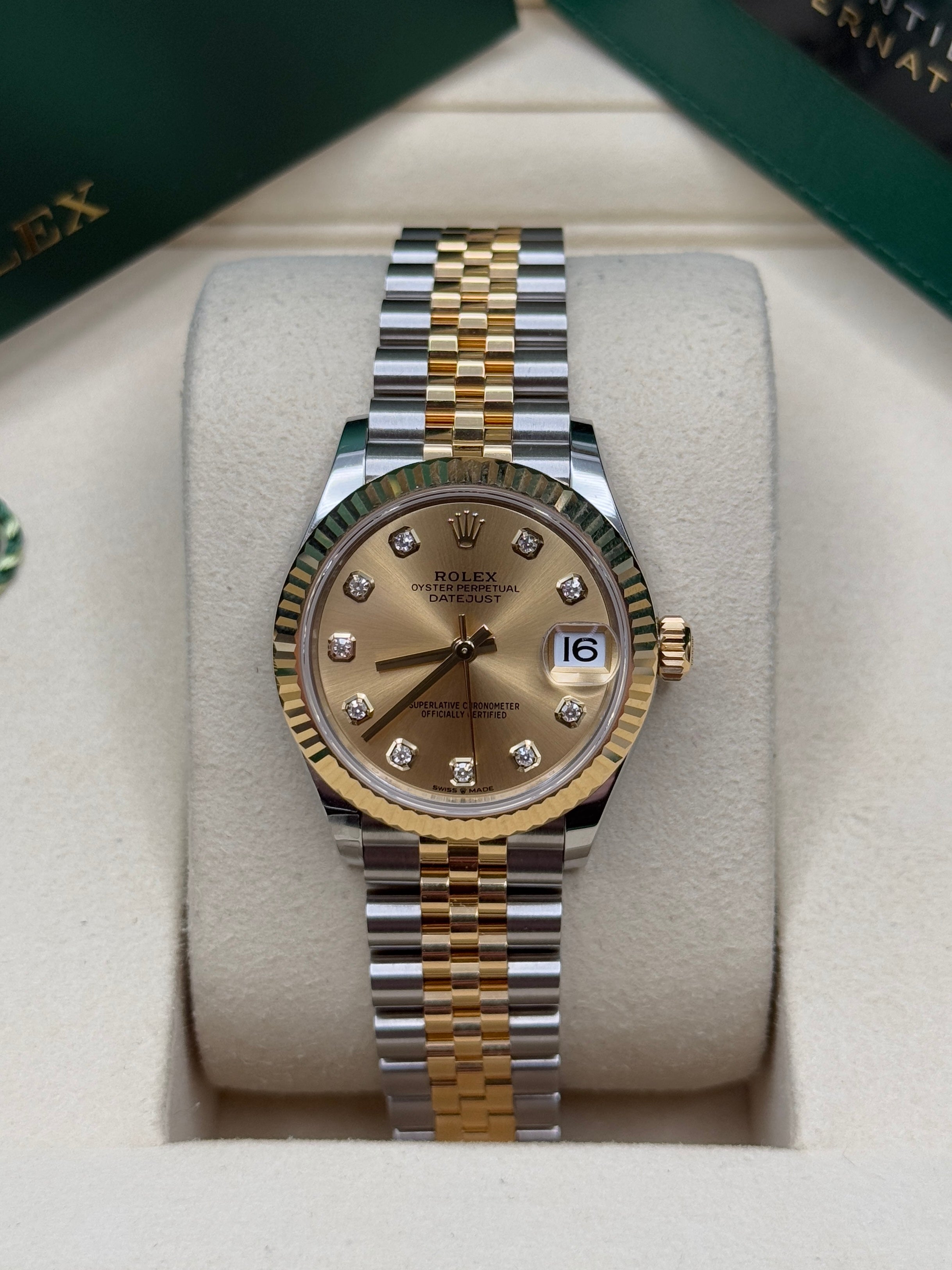 Datejust 31 Yellow Gold Two-Tone Champagne Diamond Luxury Watch