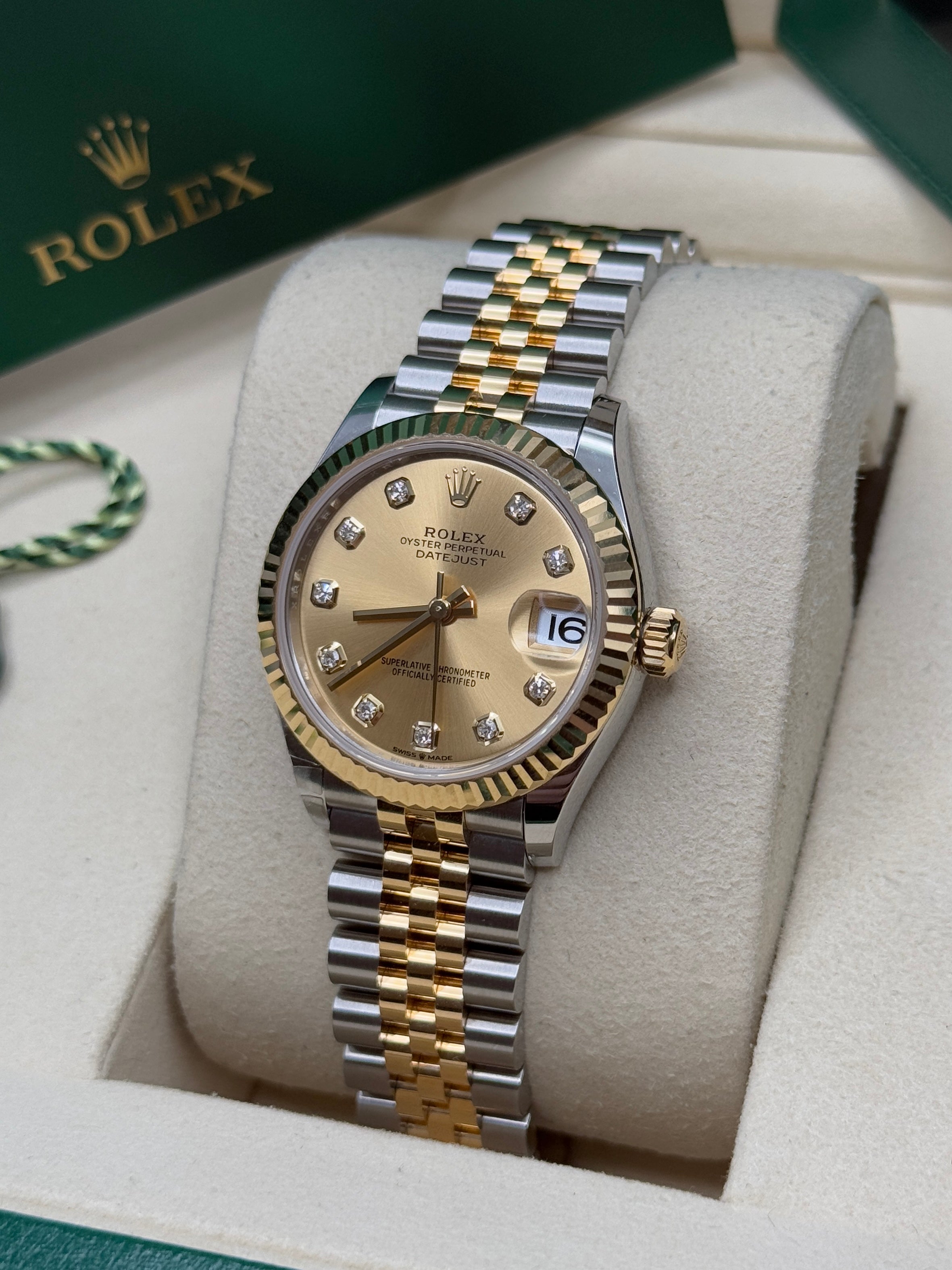 Datejust 31 Yellow Gold Two-Tone Champagne Diamond Luxury Watch