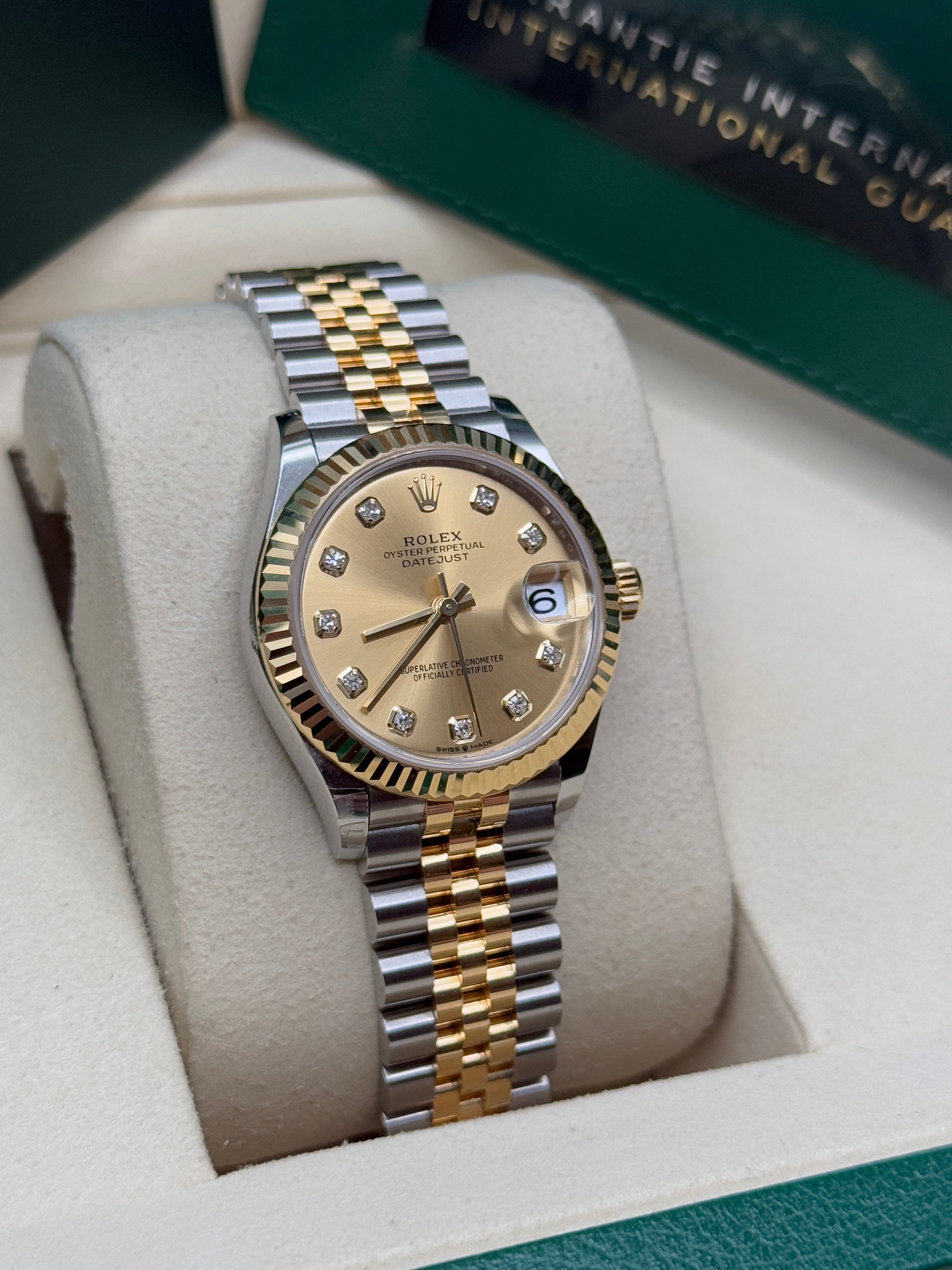 Datejust 31 Yellow Gold Two-Tone Champagne Diamond Luxury Watch