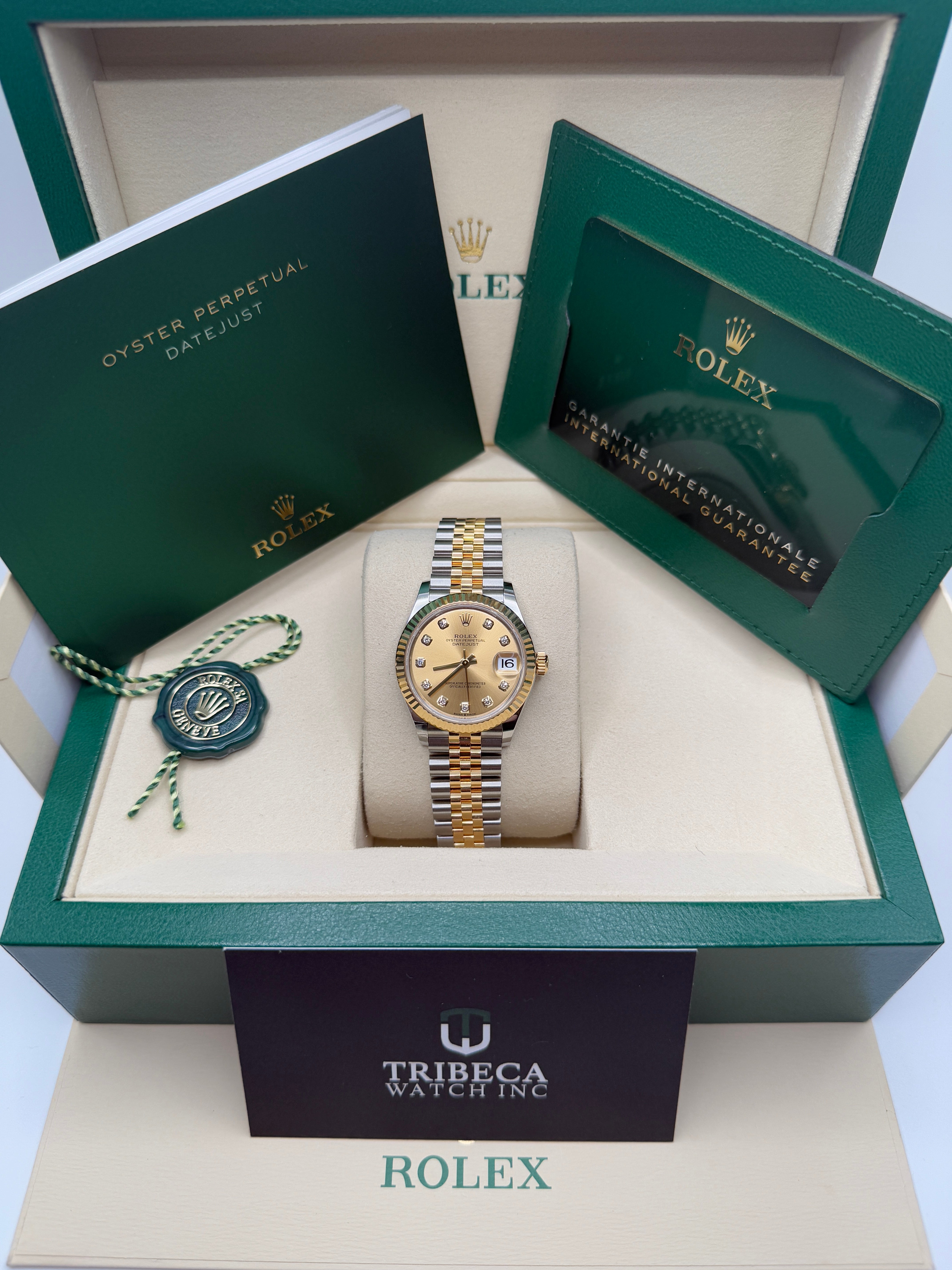 Datejust 31 Yellow Gold Two-Tone Champagne Diamond Luxury Watch