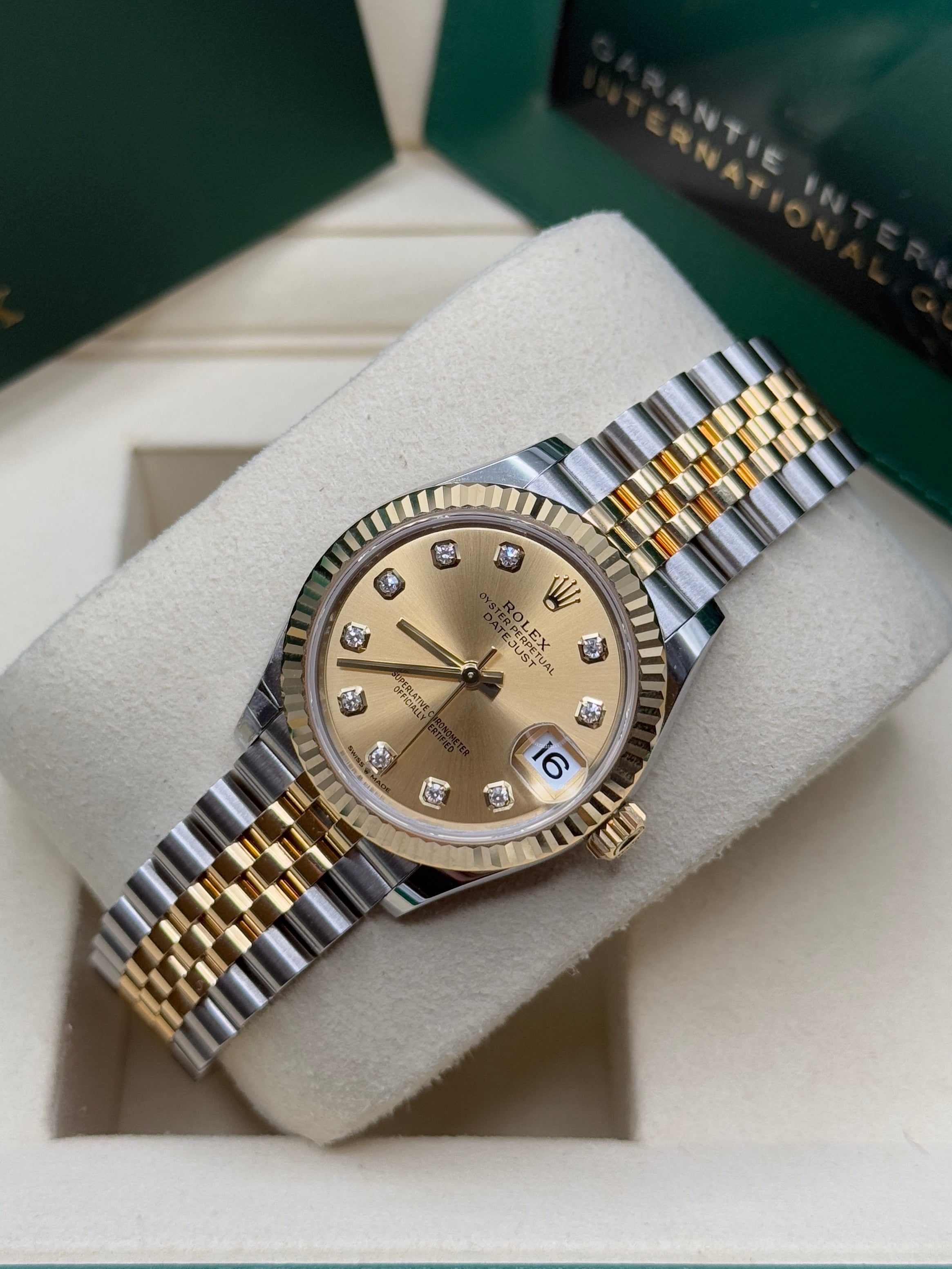 Datejust 31 Yellow Gold Two-Tone Champagne Diamond Luxury Watch