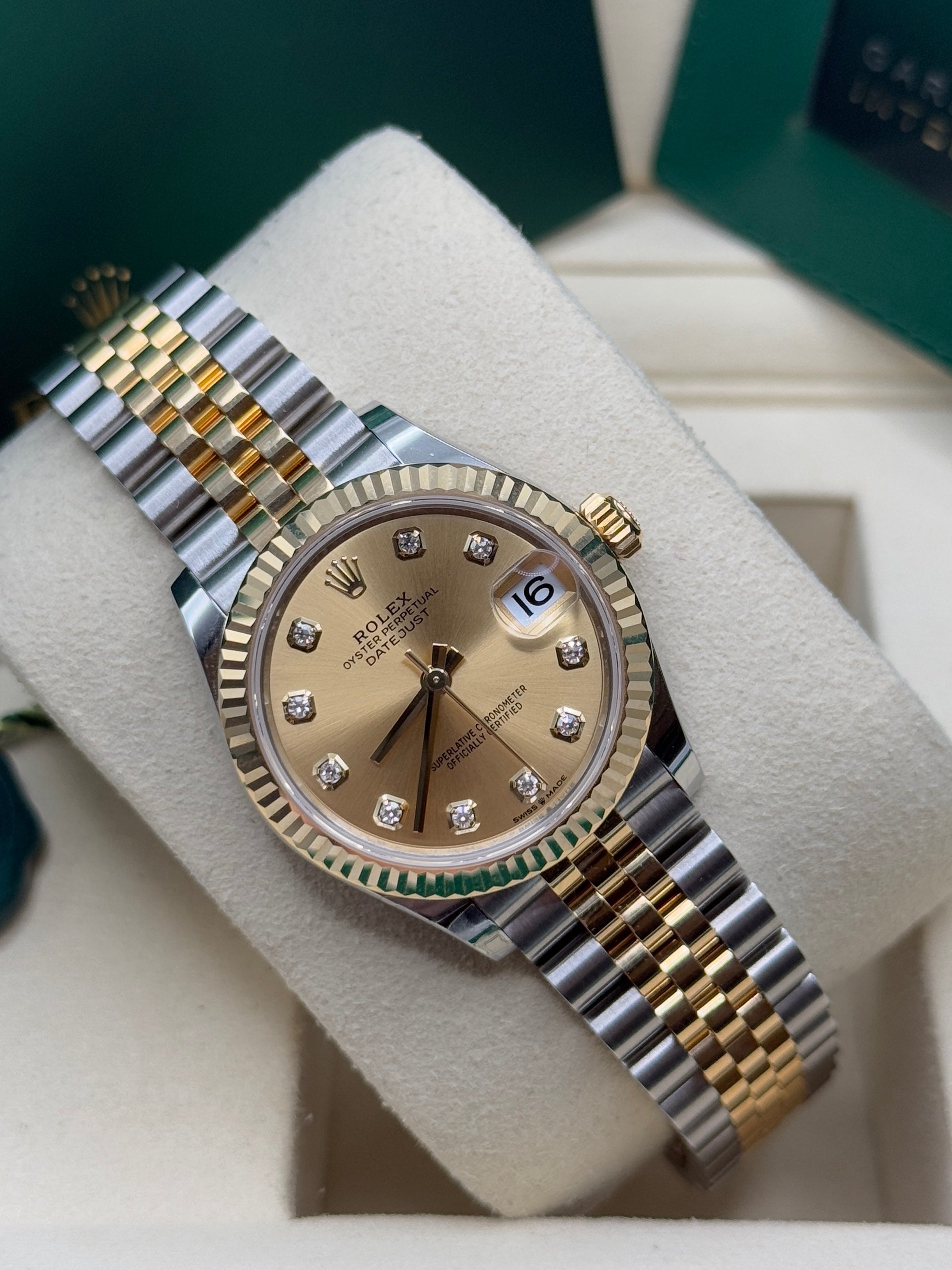 Datejust 31 Yellow Gold Two-Tone Champagne Diamond Luxury Watch
