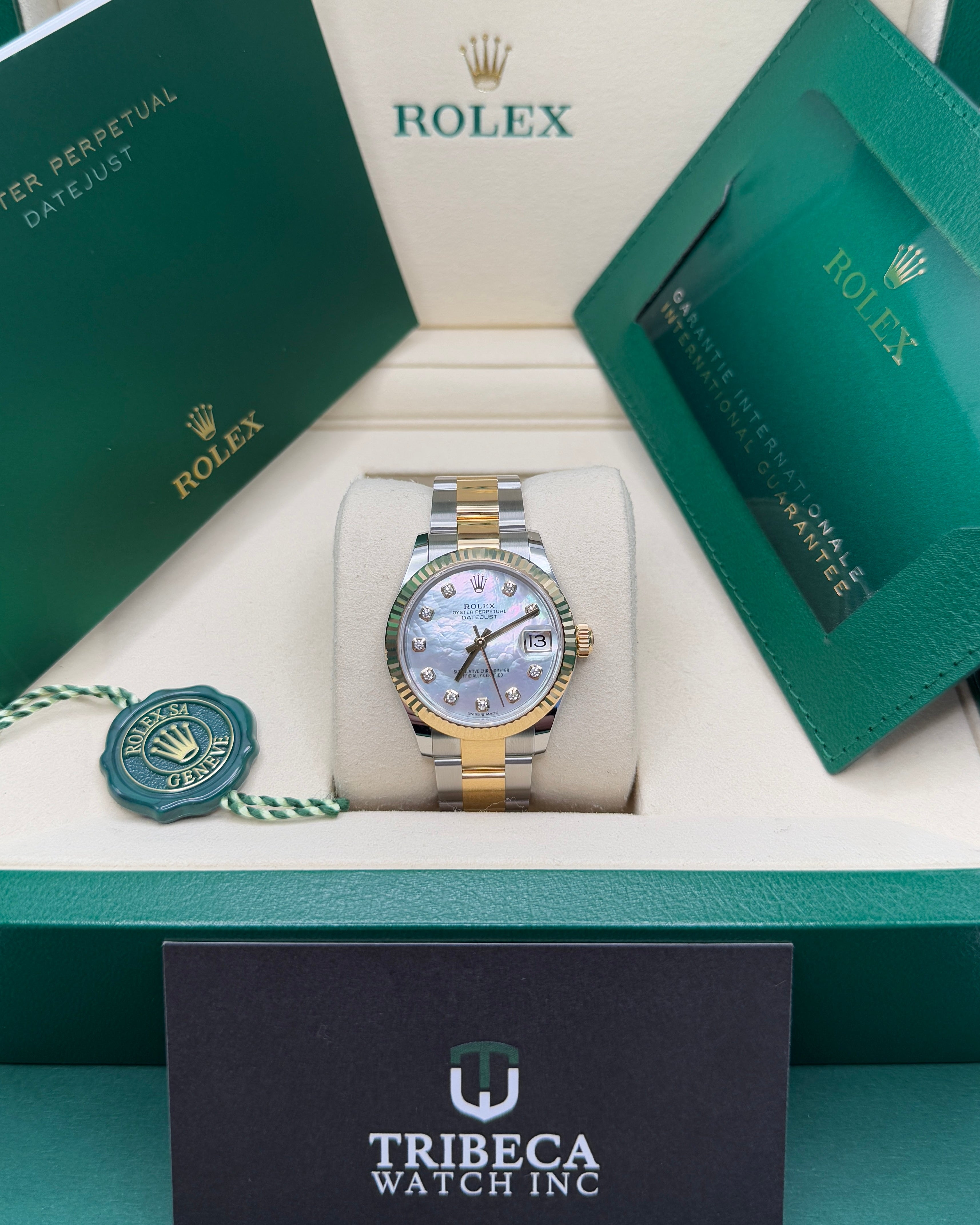 Datejust 31 Yellow Gold Two-Tone Mother of Pearl Diamond Luxury Watch