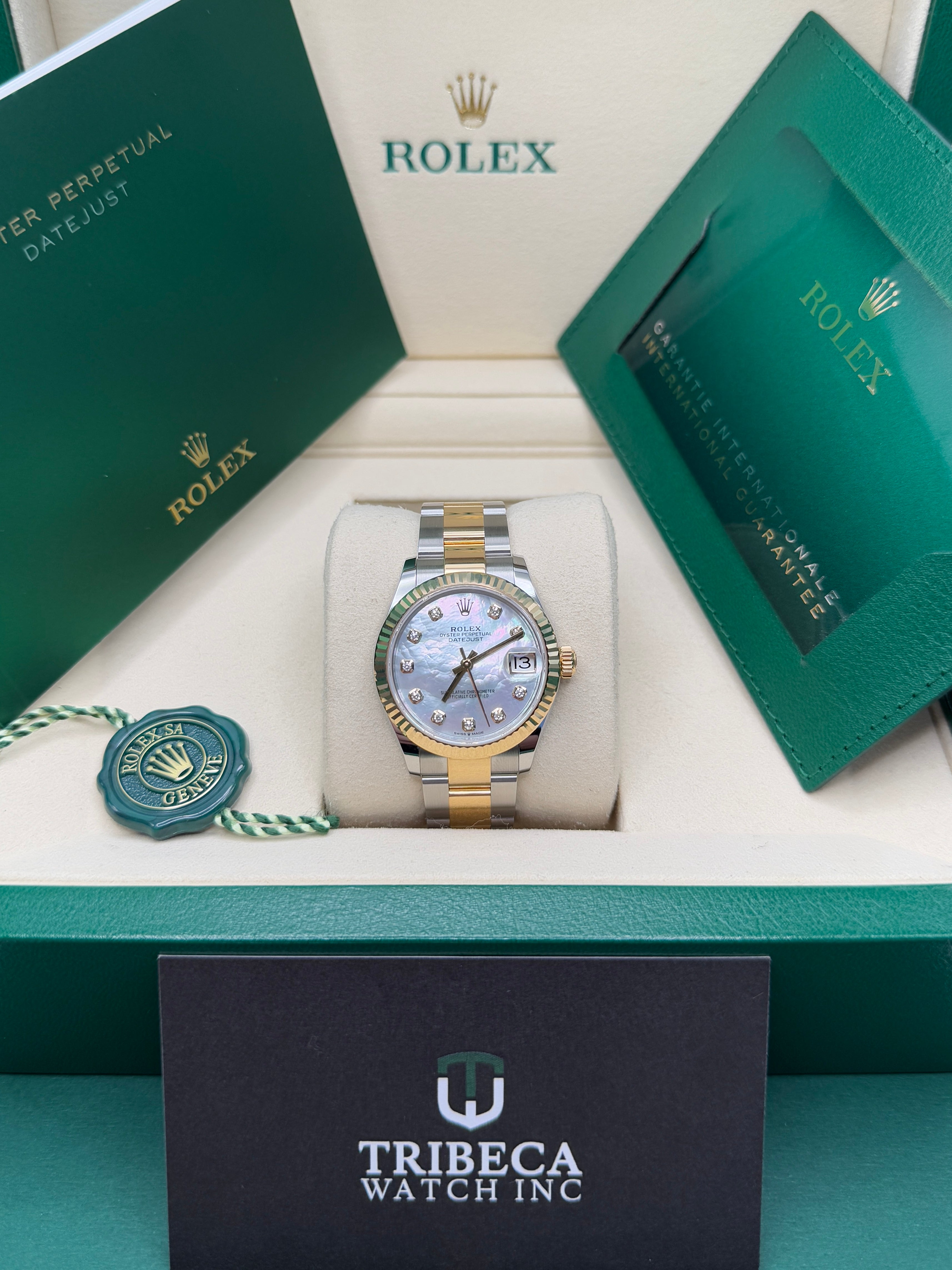 Datejust 31 Yellow Gold Two-Tone Mother of Pearl Diamond Luxury Watch