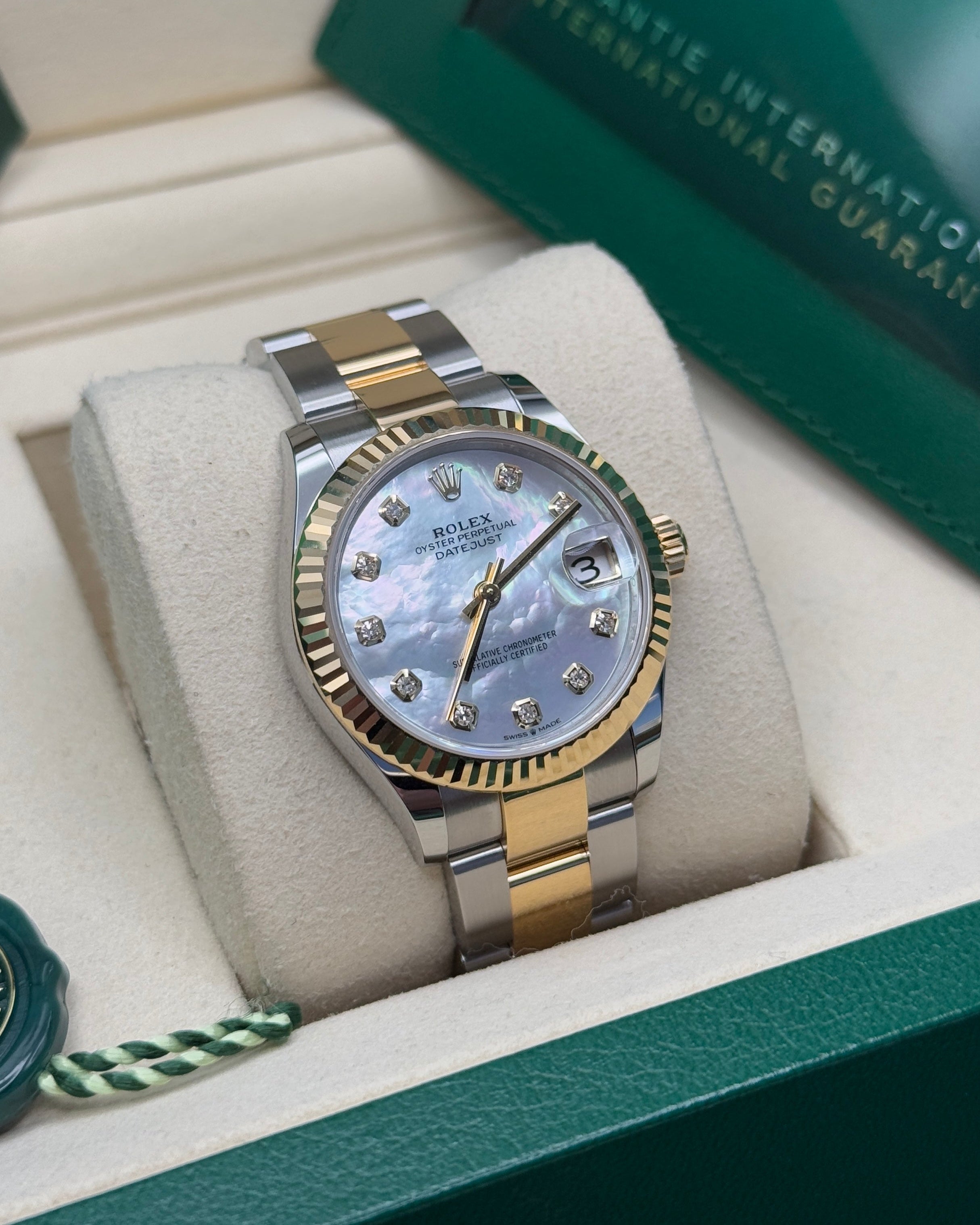 Datejust 31 Yellow Gold Two-Tone Mother of Pearl Diamond Luxury Watch