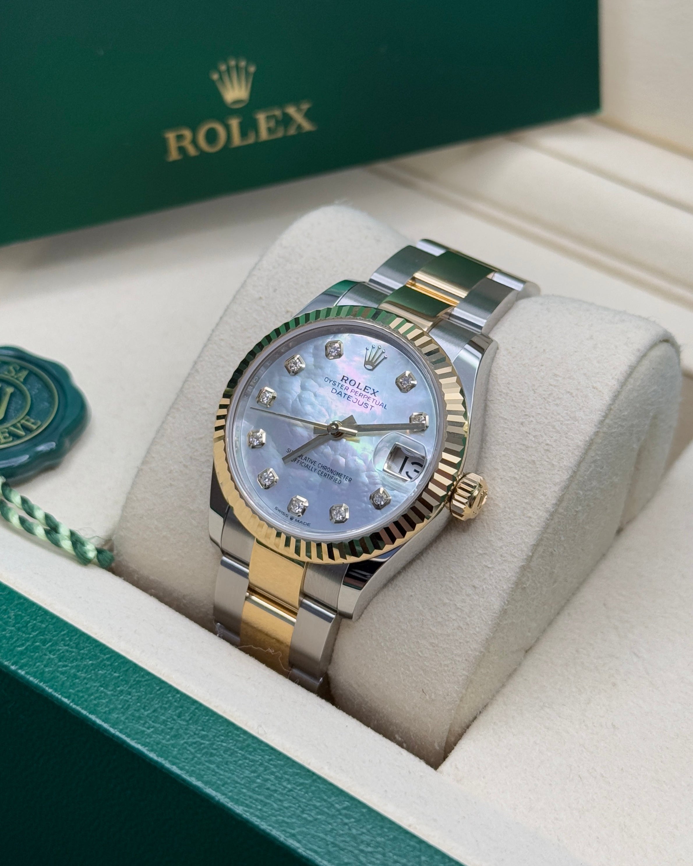Datejust 31 Yellow Gold Two-Tone Mother of Pearl Diamond Luxury Watch