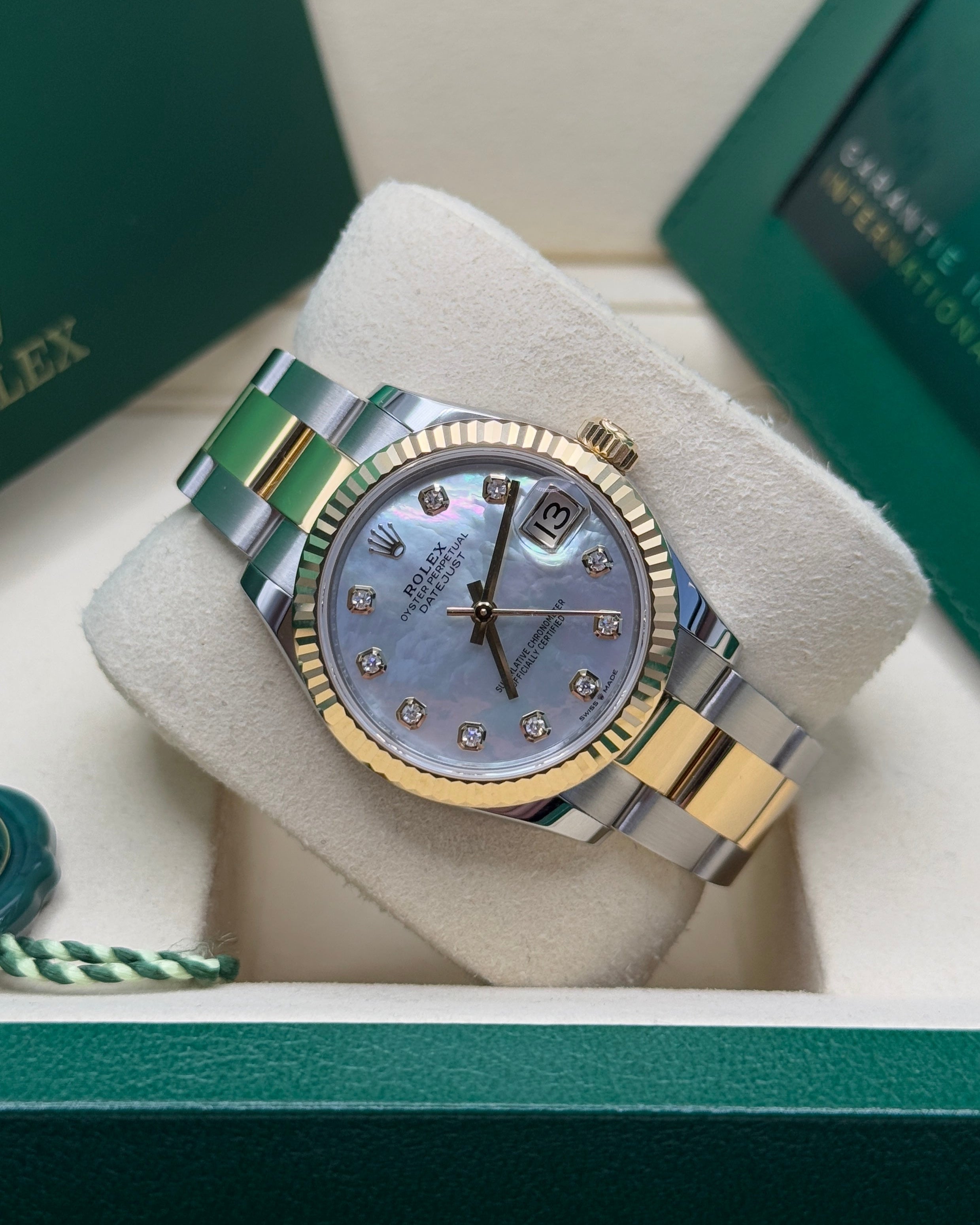Datejust 31 Yellow Gold Two-Tone Mother of Pearl Diamond Luxury Watch