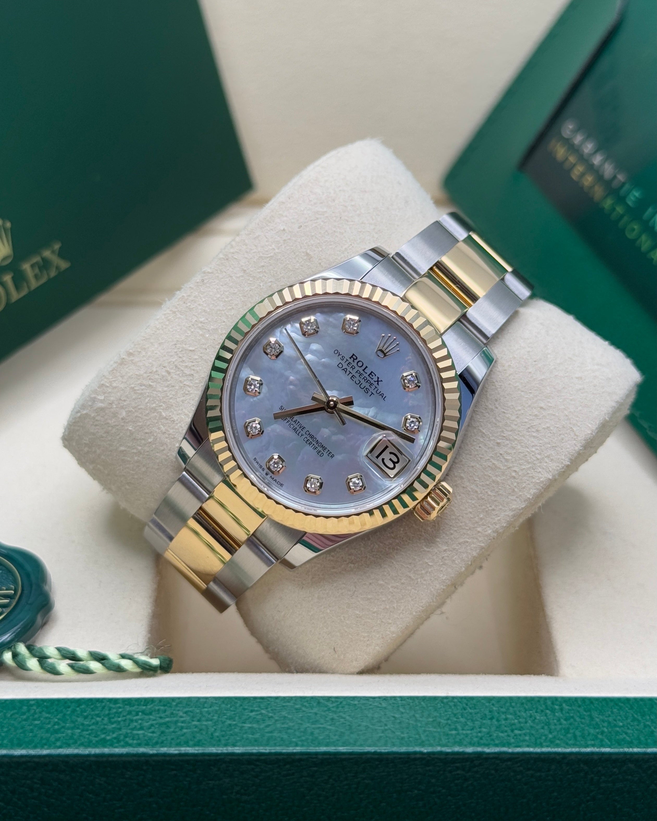 Datejust 31 Yellow Gold Two-Tone Mother of Pearl Diamond Luxury Watch
