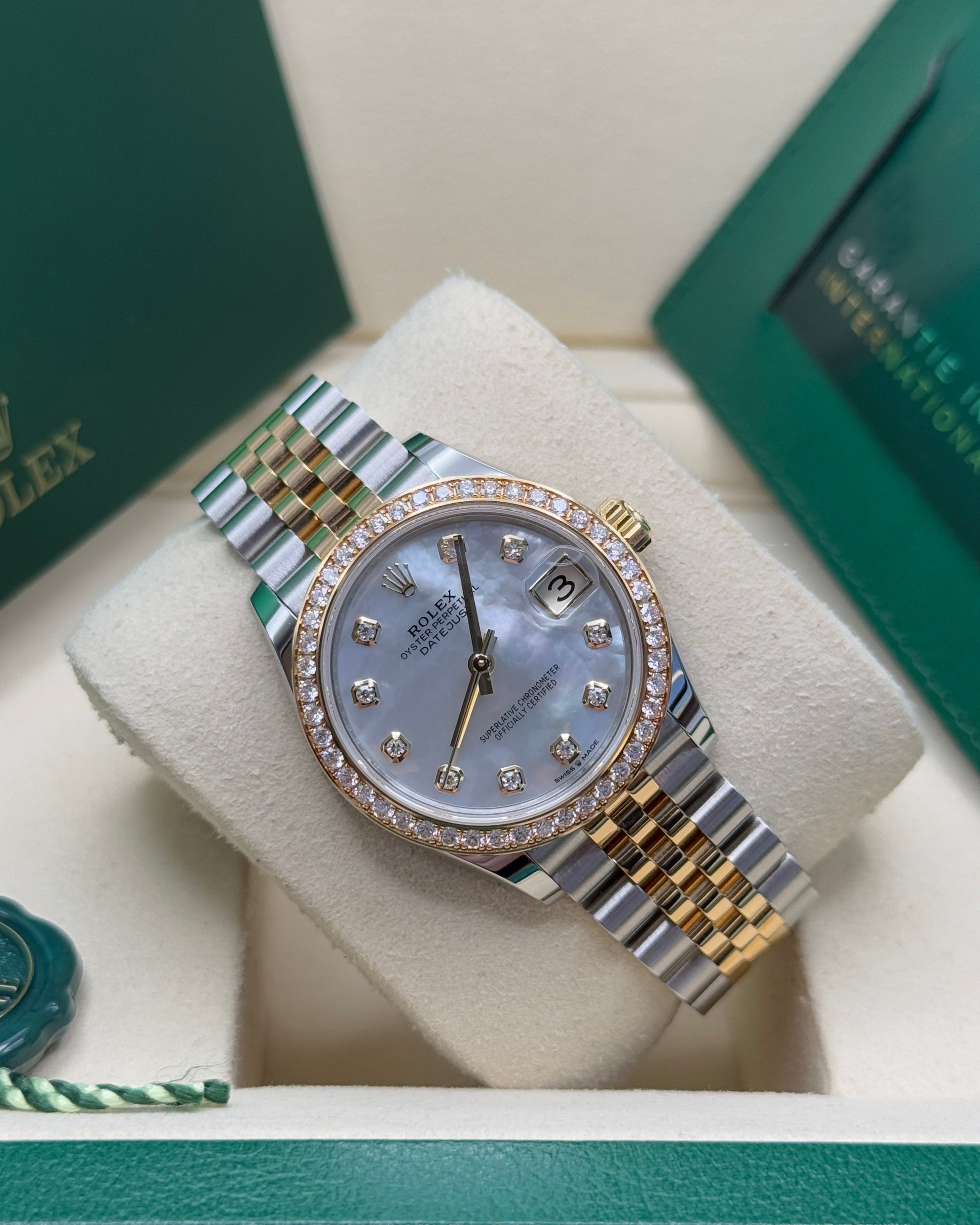 Datejust 31 Yellow Gold Two-Tone Mother of Pearl Diamond Luxury Watch