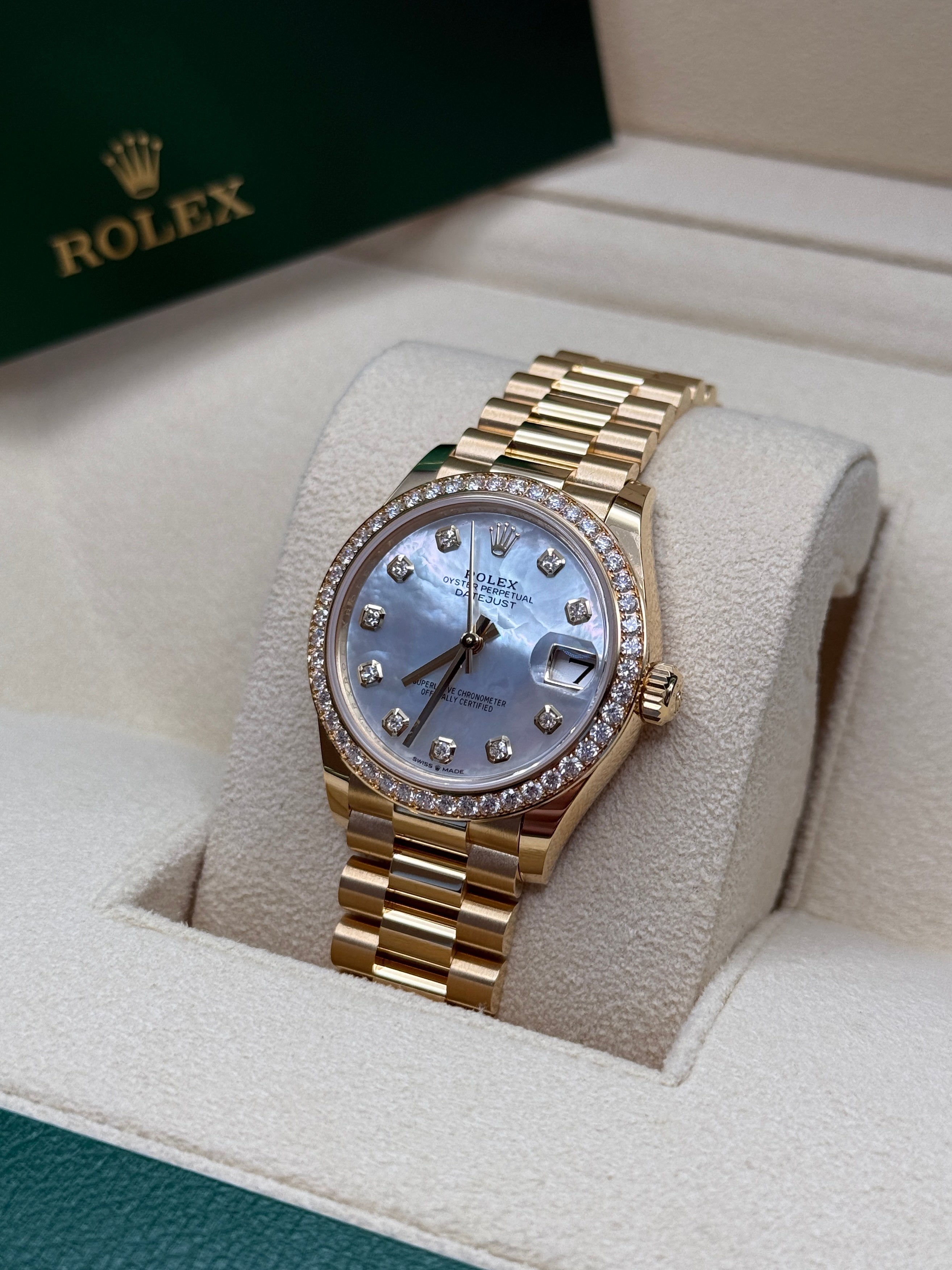 Datejust 31 Yellow Gold Mother of Pearl Diamond Luxury Watch