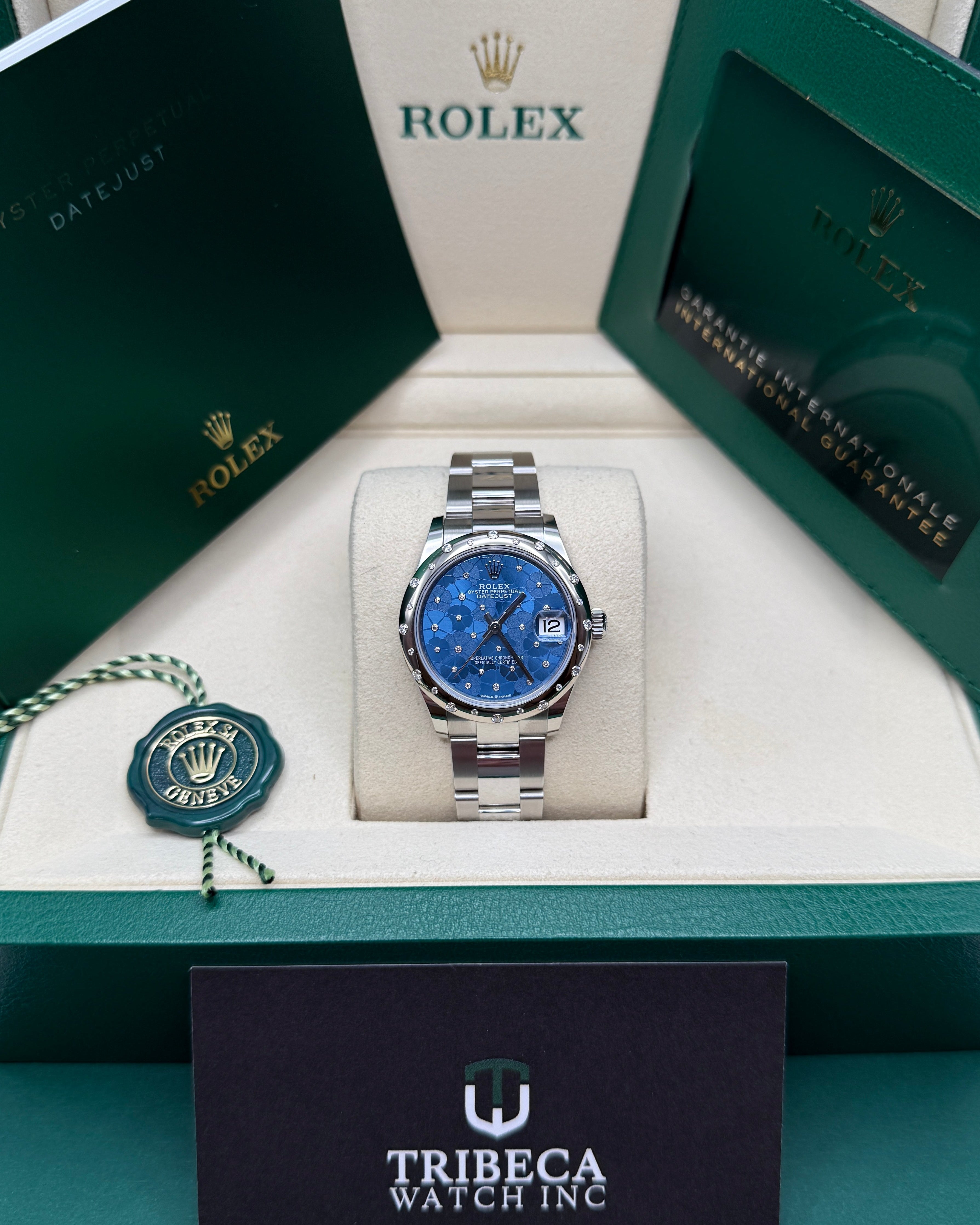 Datejust 31 Azzurro Blue Floral-Motif Diamond Luxury Watch