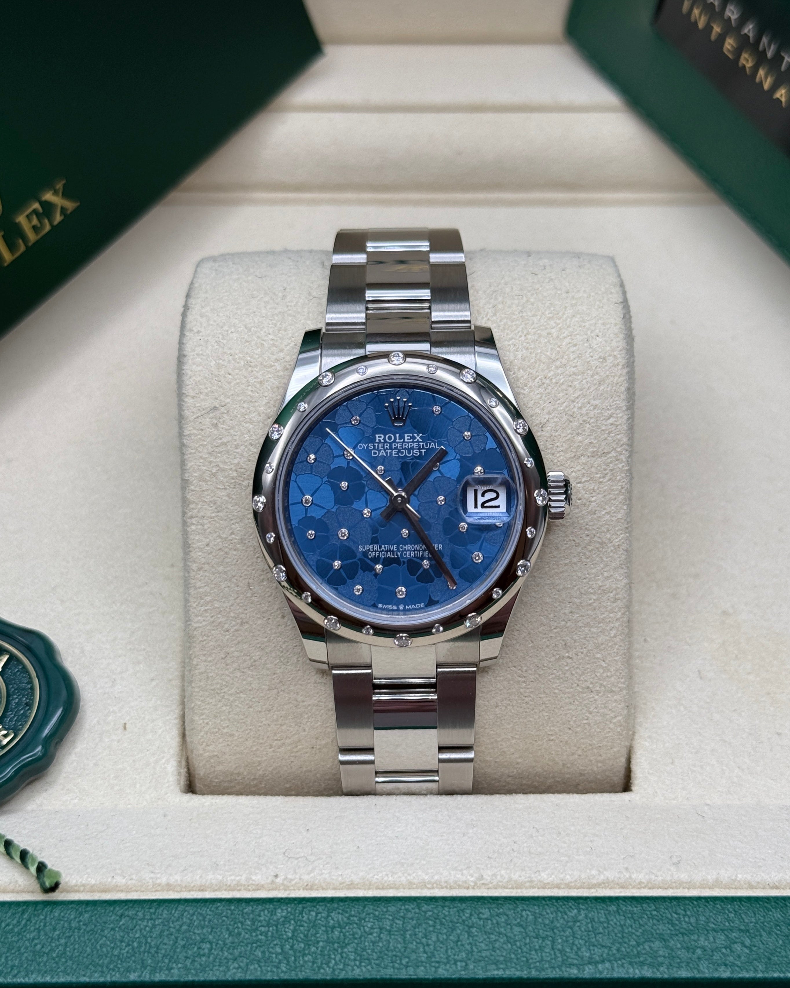 Datejust 31 Azzurro Blue Floral-Motif Diamond Luxury Watch