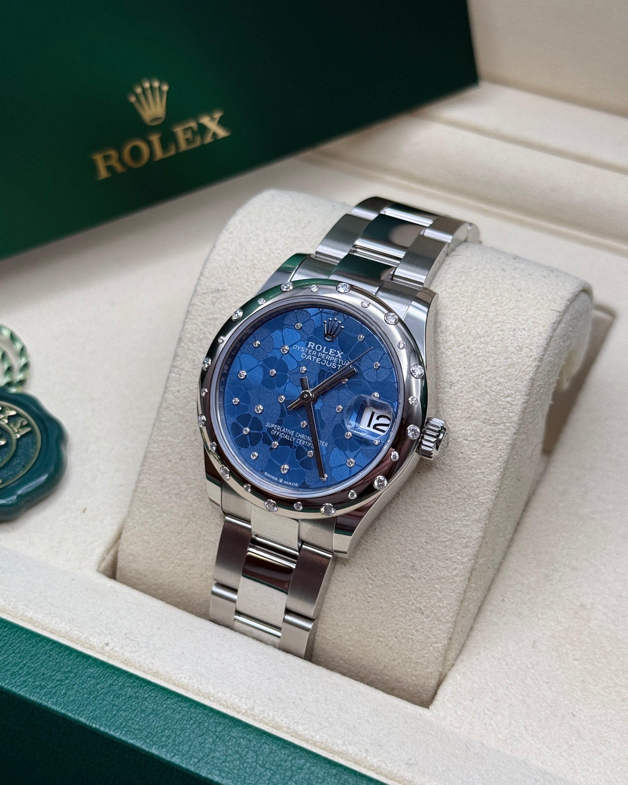 Datejust 31 Azzurro Blue Floral-Motif Diamond Luxury Watch