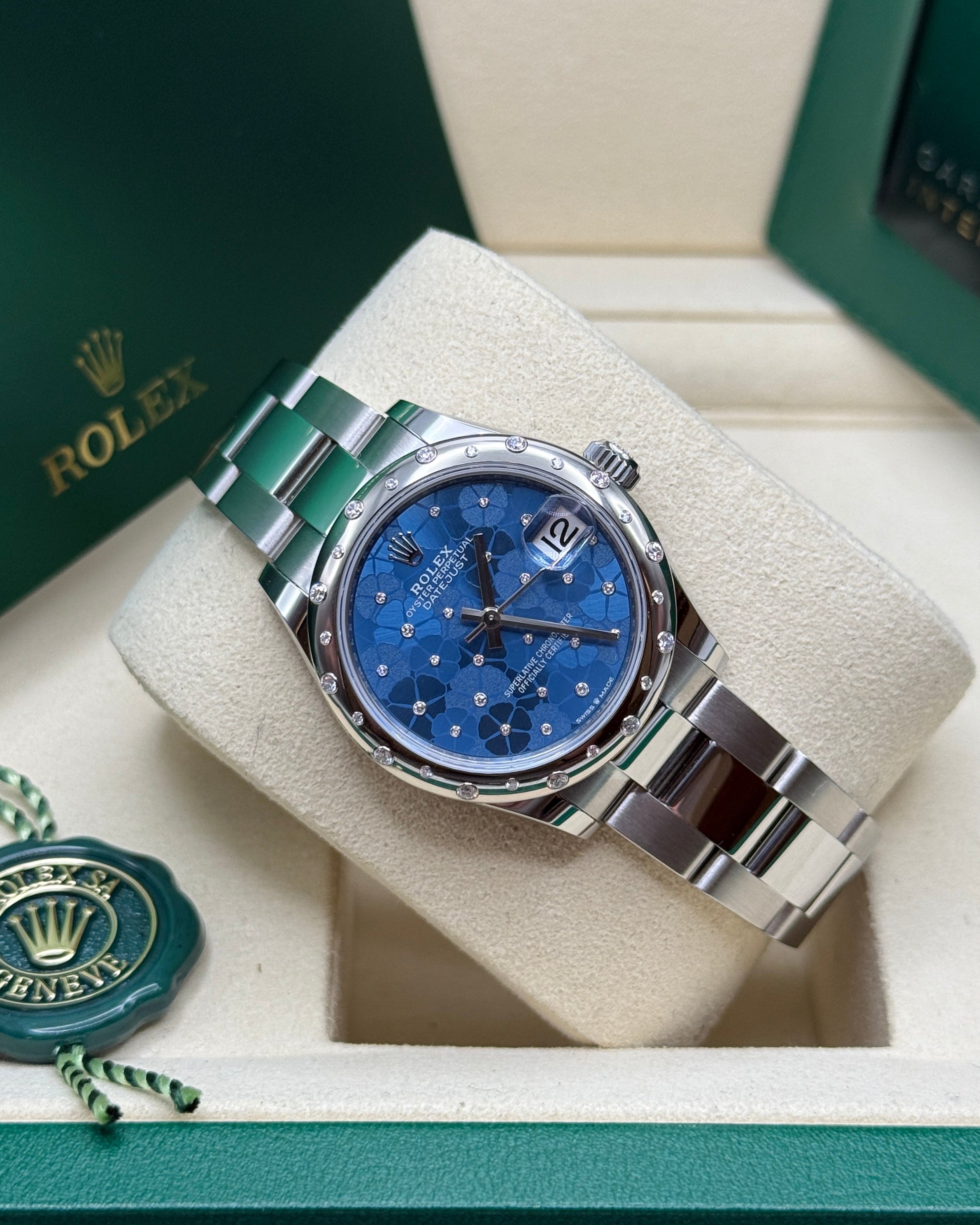 Datejust 31 Azzurro Blue Floral-Motif Diamond Luxury Watch