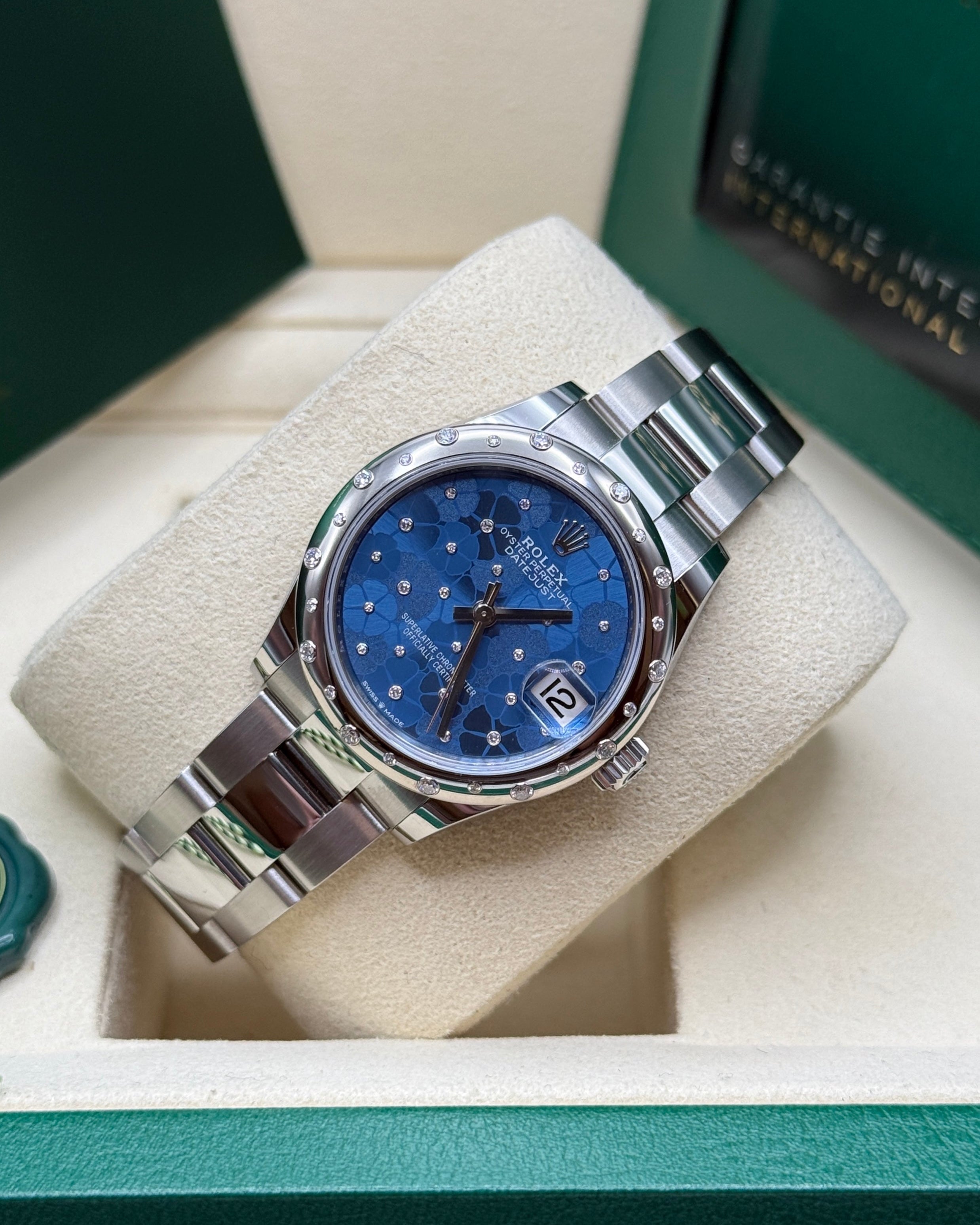 Datejust 31 Azzurro Blue Floral-Motif Diamond Luxury Watch