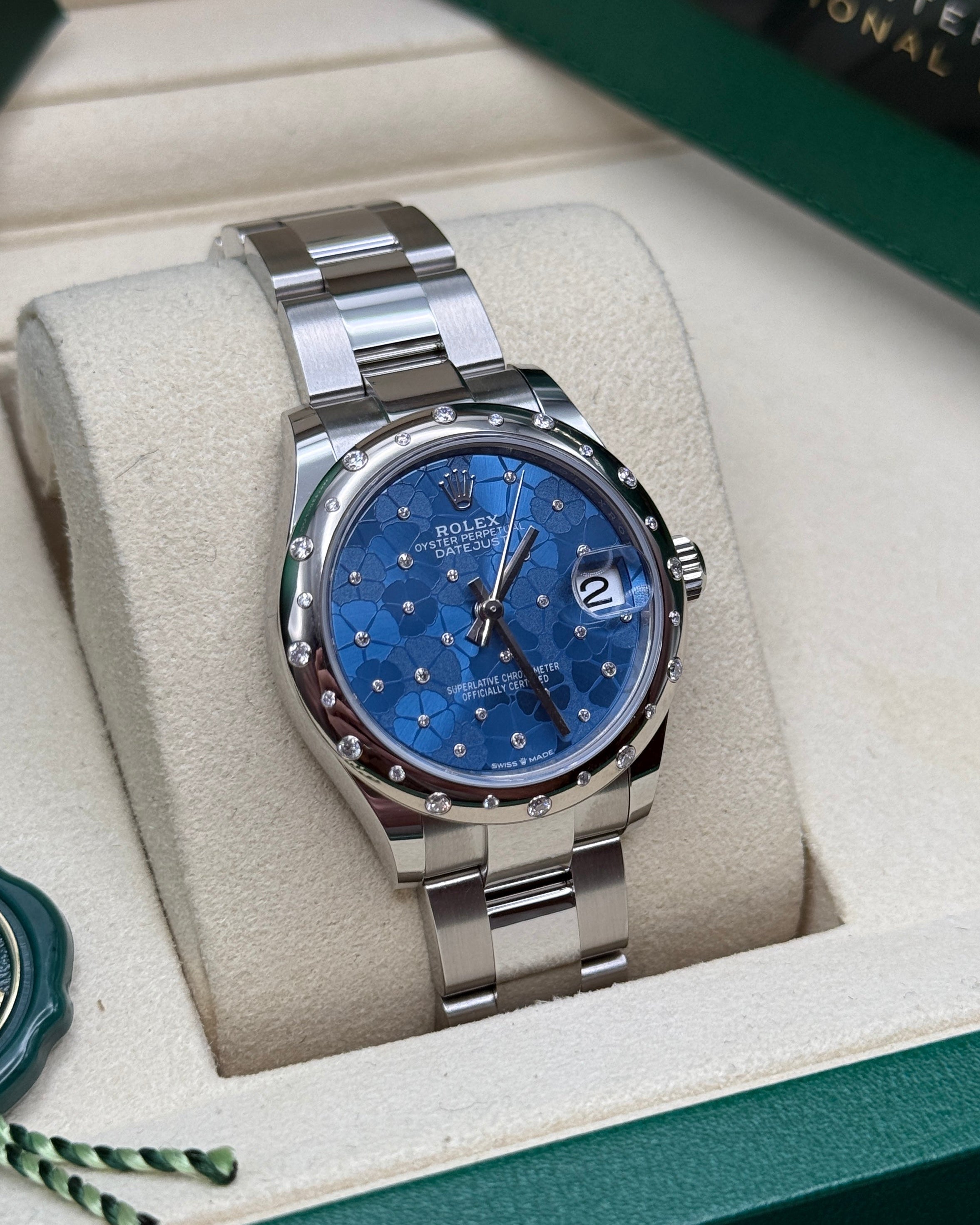Datejust 31 Azzurro Blue Floral-Motif Diamond Luxury Watch