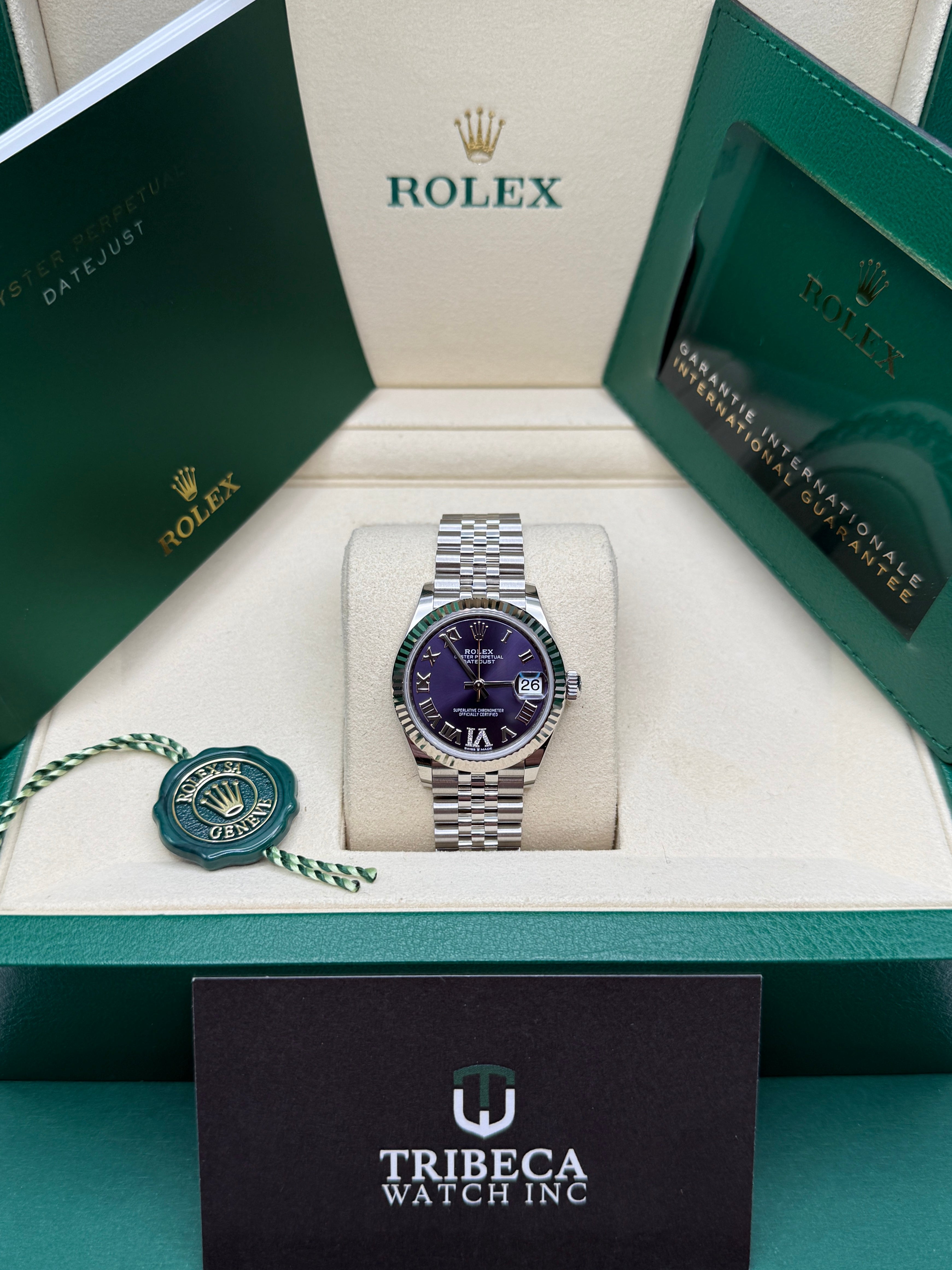Datejust 31 Aubergine Roman Diamond Luxury Watch