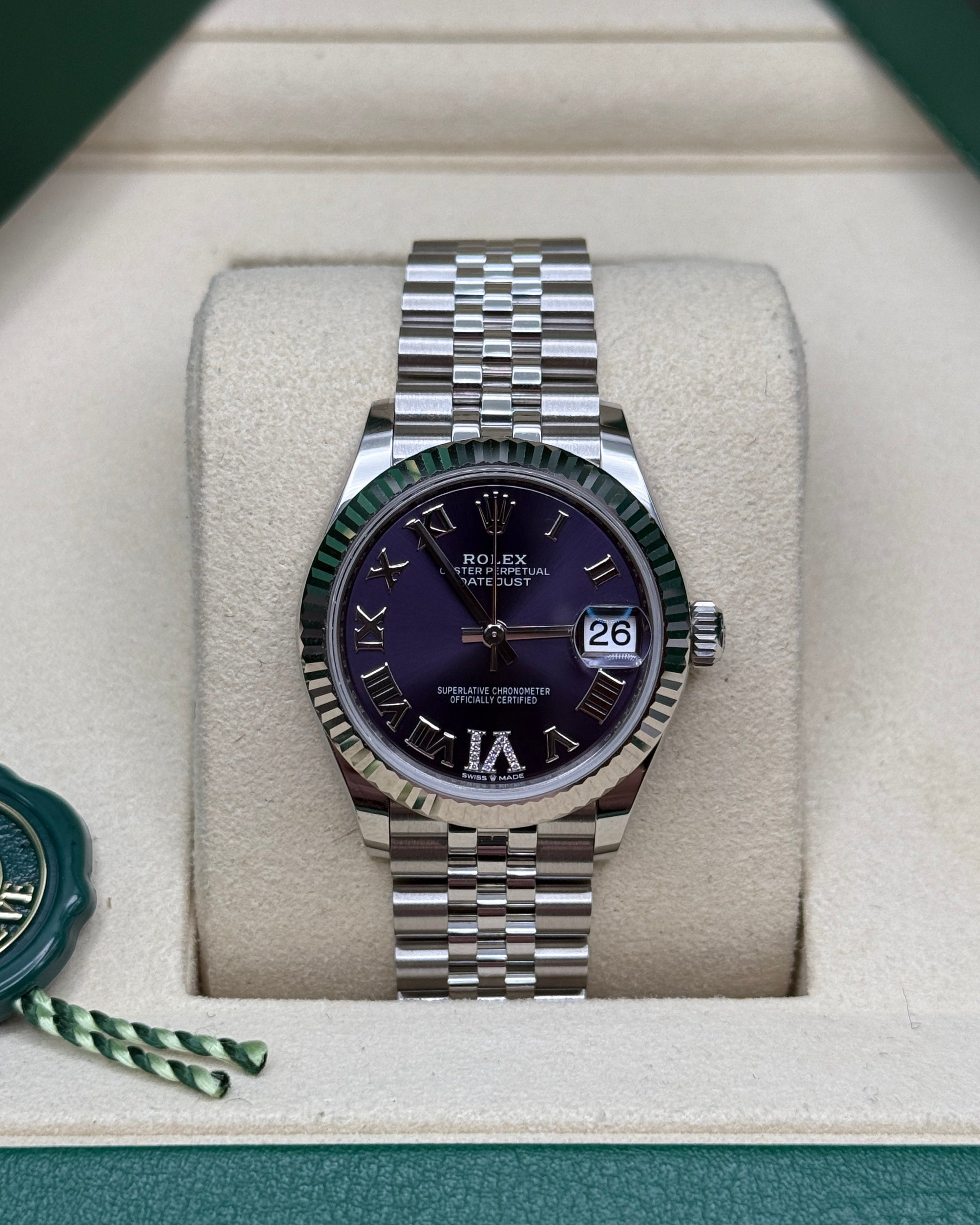 Datejust 31 Aubergine Roman Diamond Luxury Watch