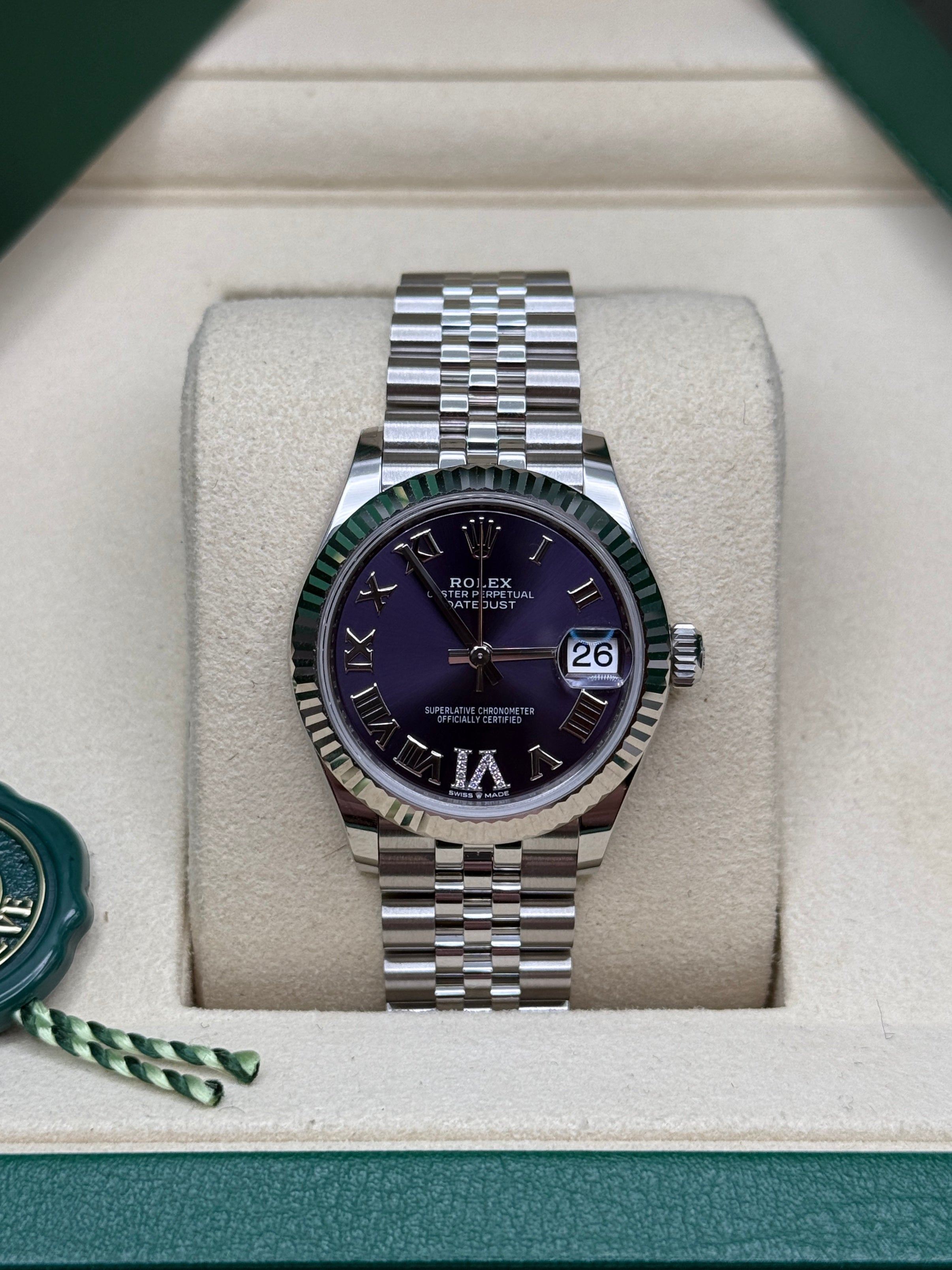 Datejust 31 Aubergine Roman Diamond Luxury Watch