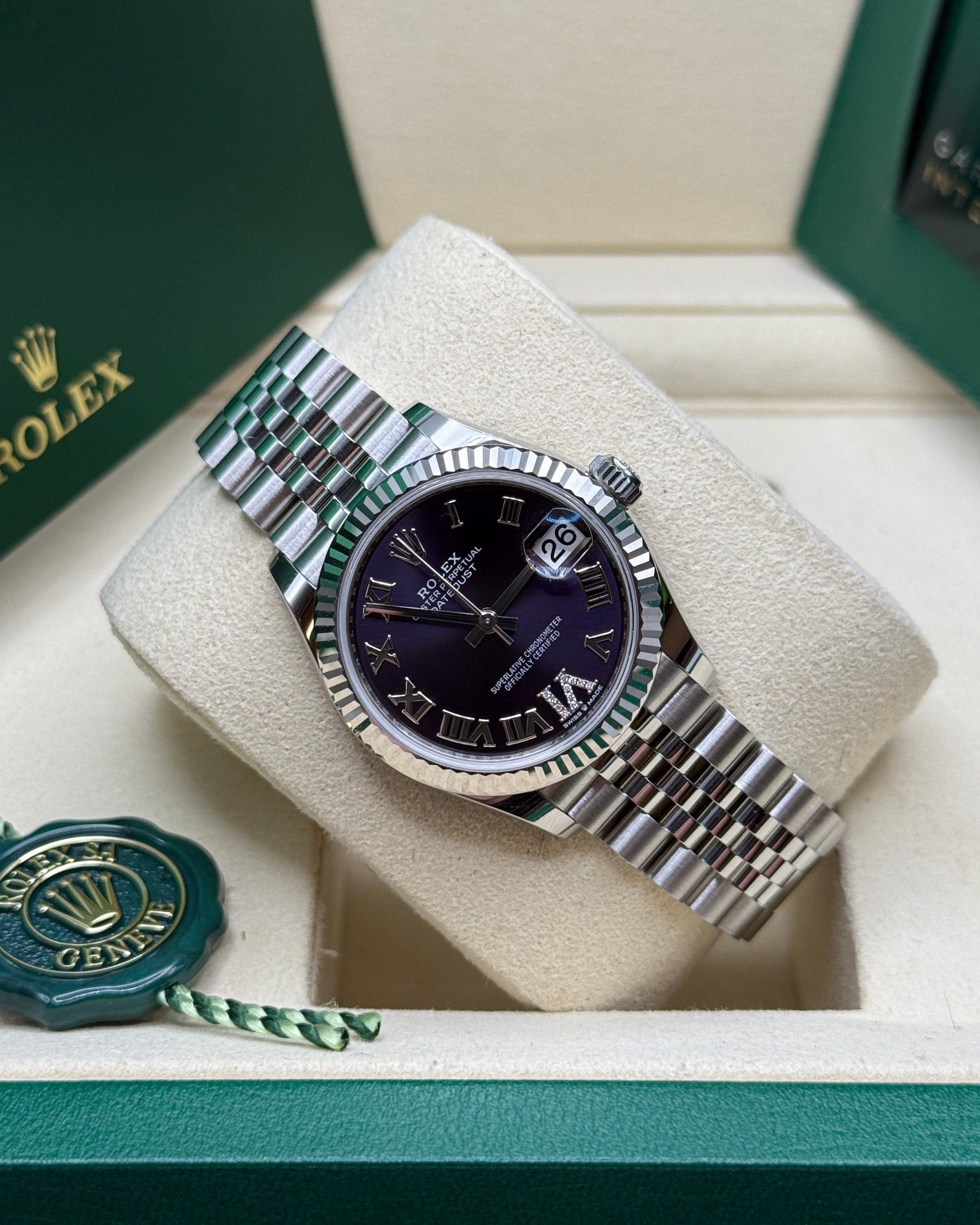 Datejust 31 Aubergine Roman Diamond Luxury Watch