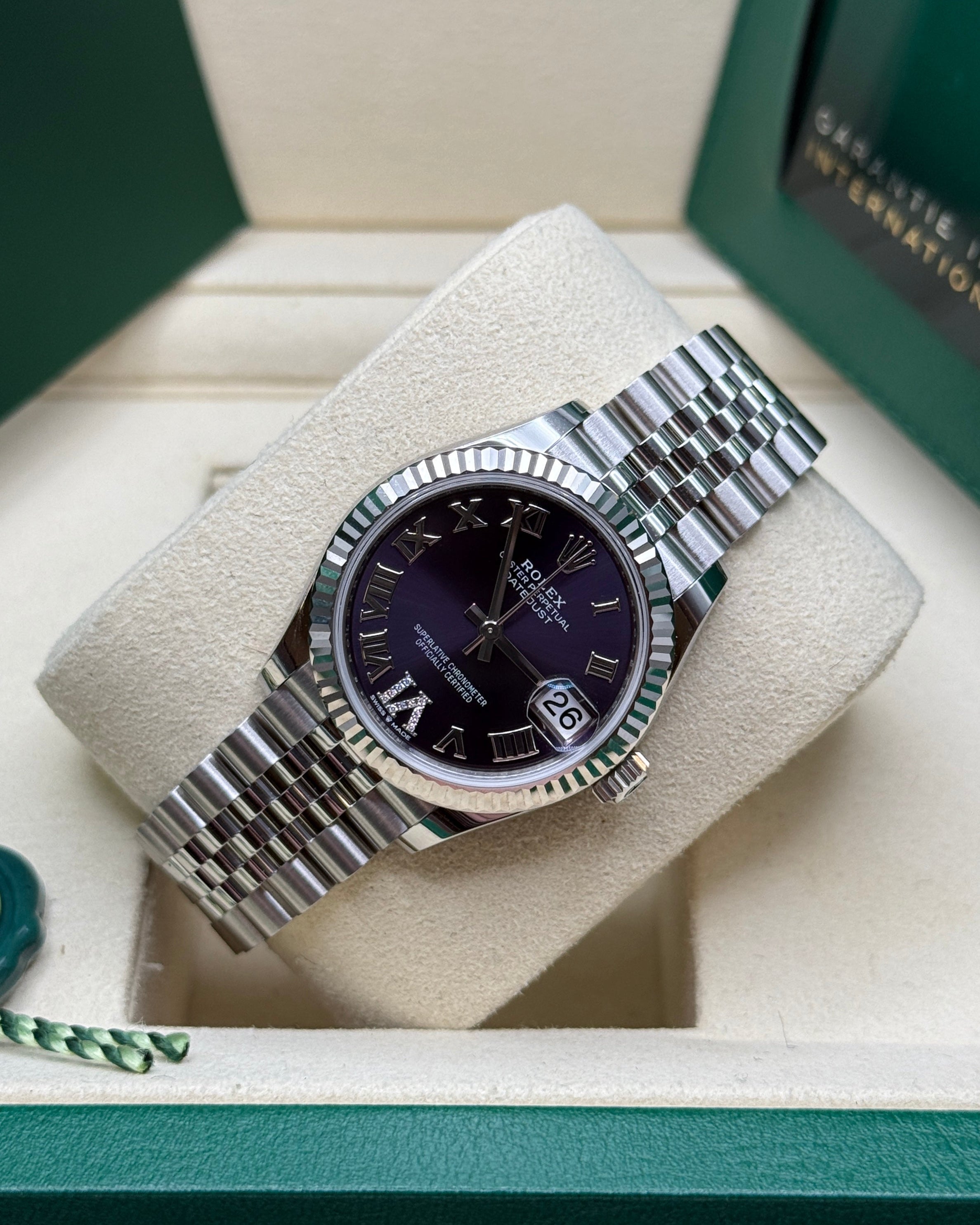 Datejust 31 Aubergine Roman Diamond Luxury Watch