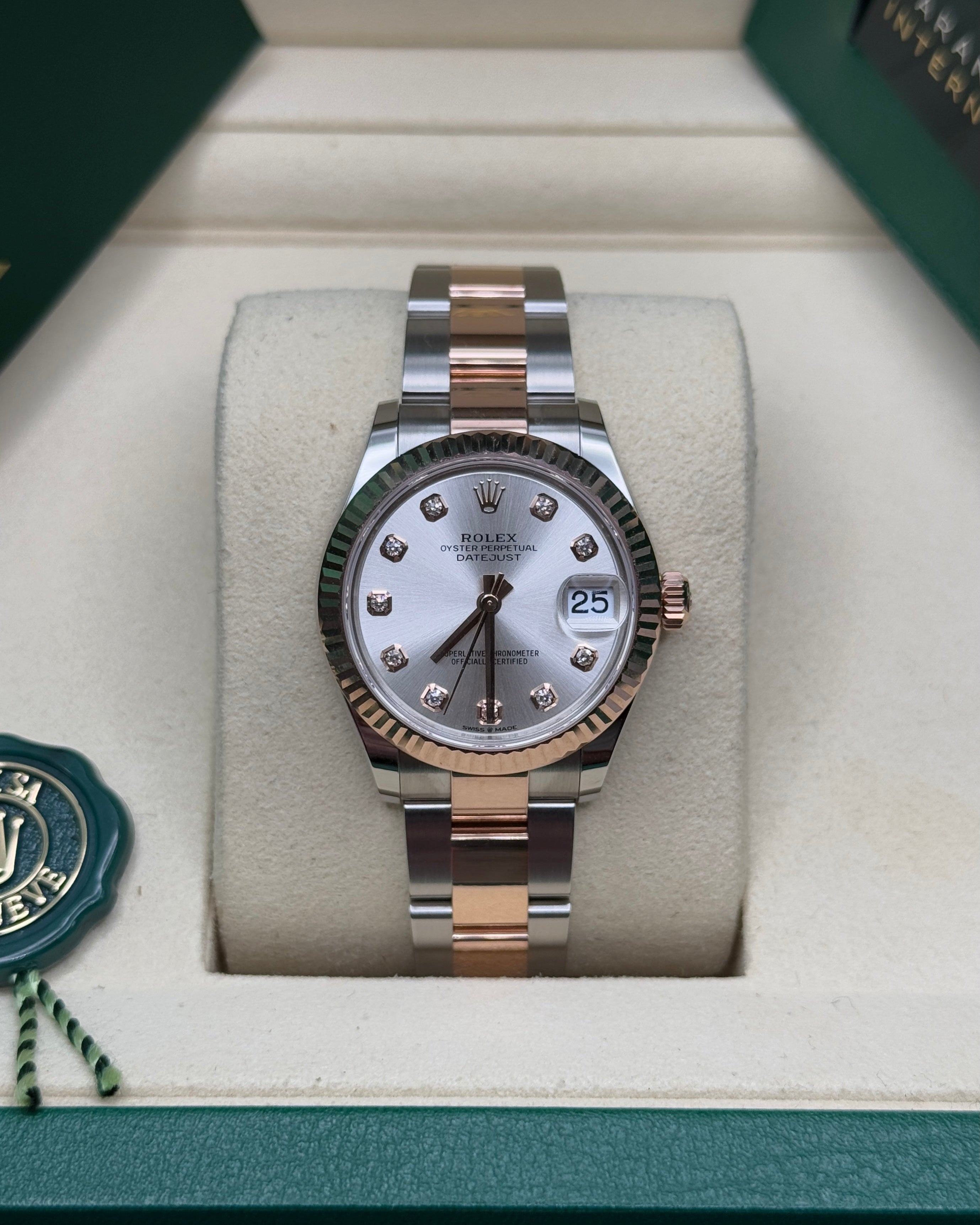 Datejust 31 Everose Gold Two-Tone Silver Diamond Luxury Watch