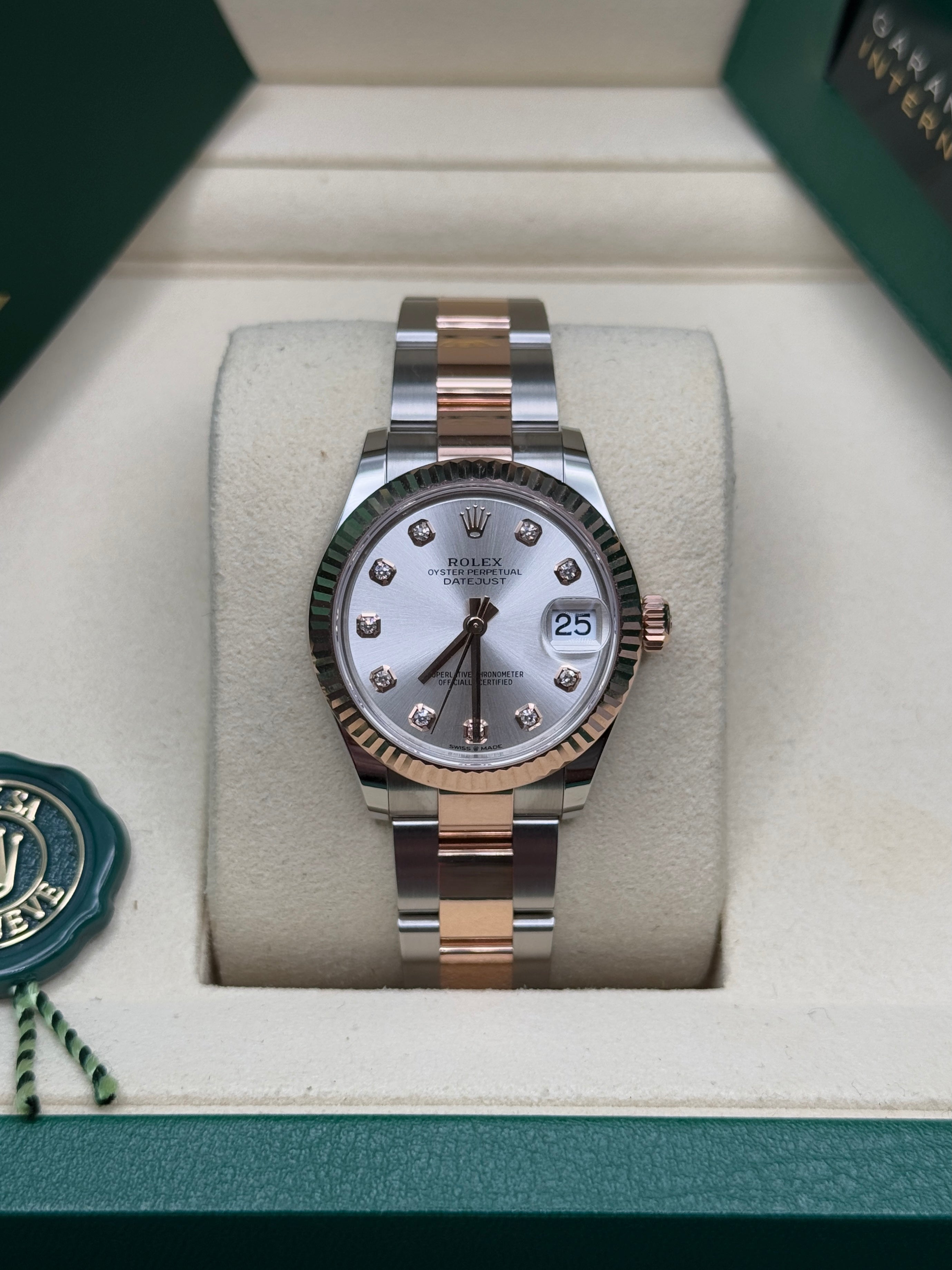 Datejust 31 Everose Gold Two-Tone Silver Diamond Luxury Watch